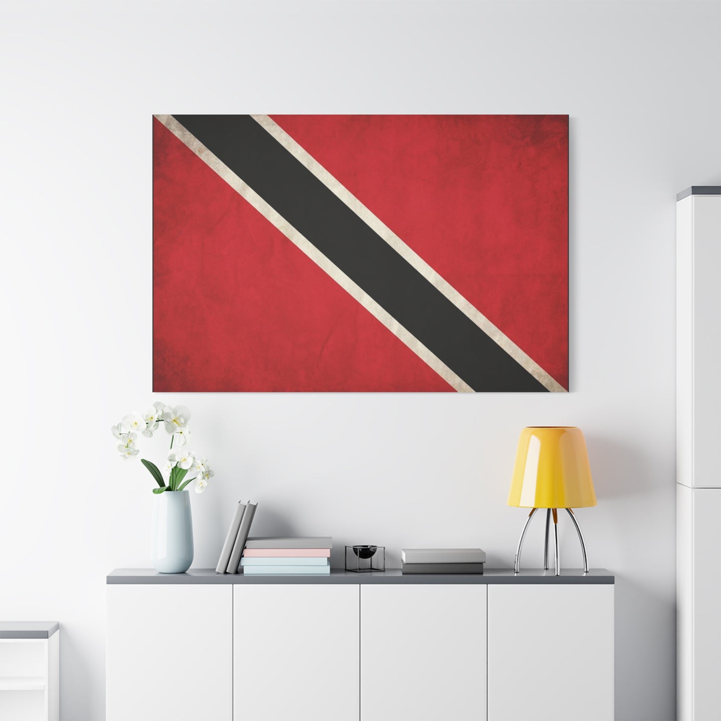 Trinidad And Tobago Flag Canvas Wall Art - Vintage National Pride Decor, Red Black White Graphic Print - Cultural Heritage Style - Living Room Wall Decor - Bedroom Home Decoration - Ready to Hang