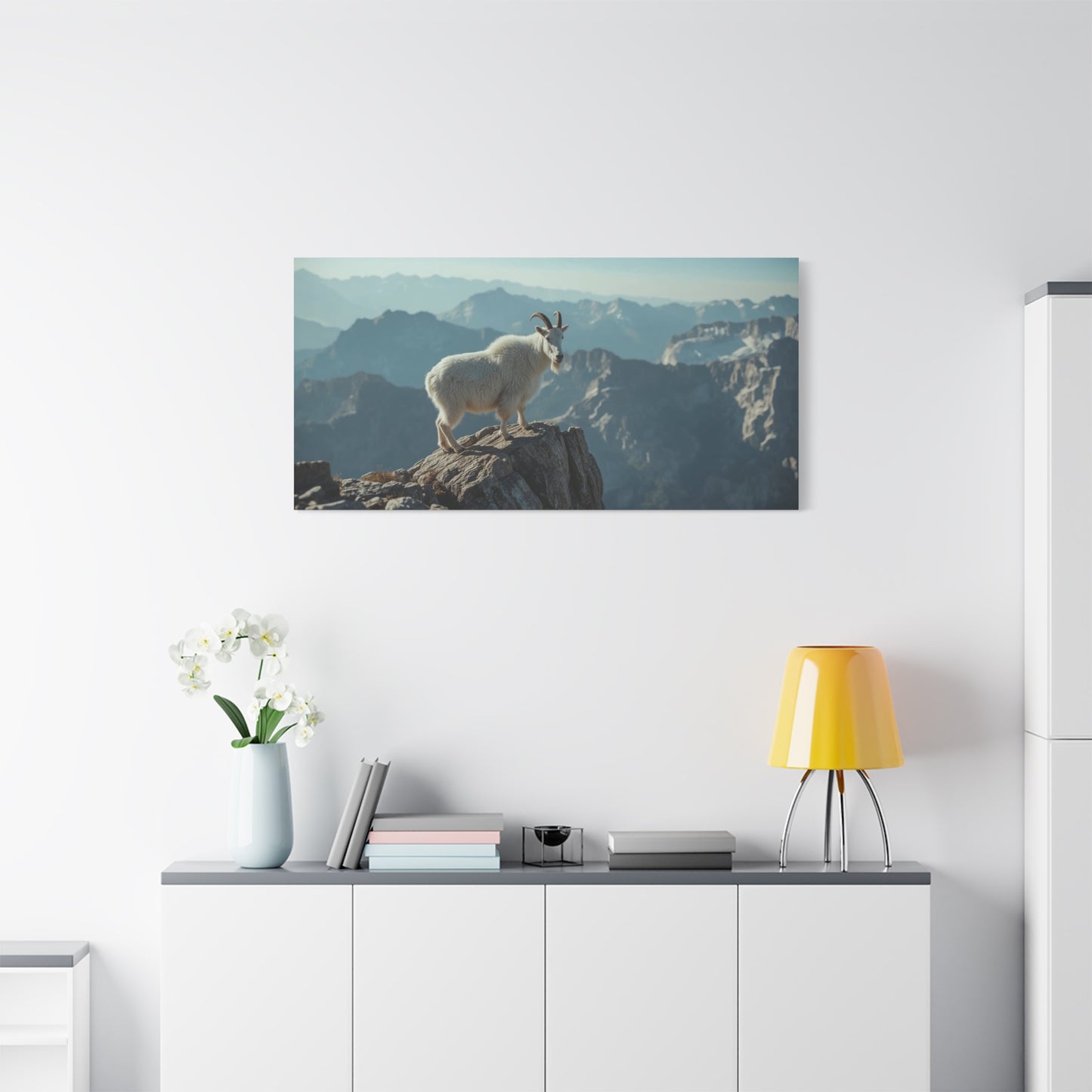 Mountain Goat Canvas Wall Art - Alpine Wildlife Landscape Print, Serene Matte Canvas, Contemporary Nature Style - Living Room Wall Decor, Bedroom Home Decoration, Office Art - Bedroom Home Decoration