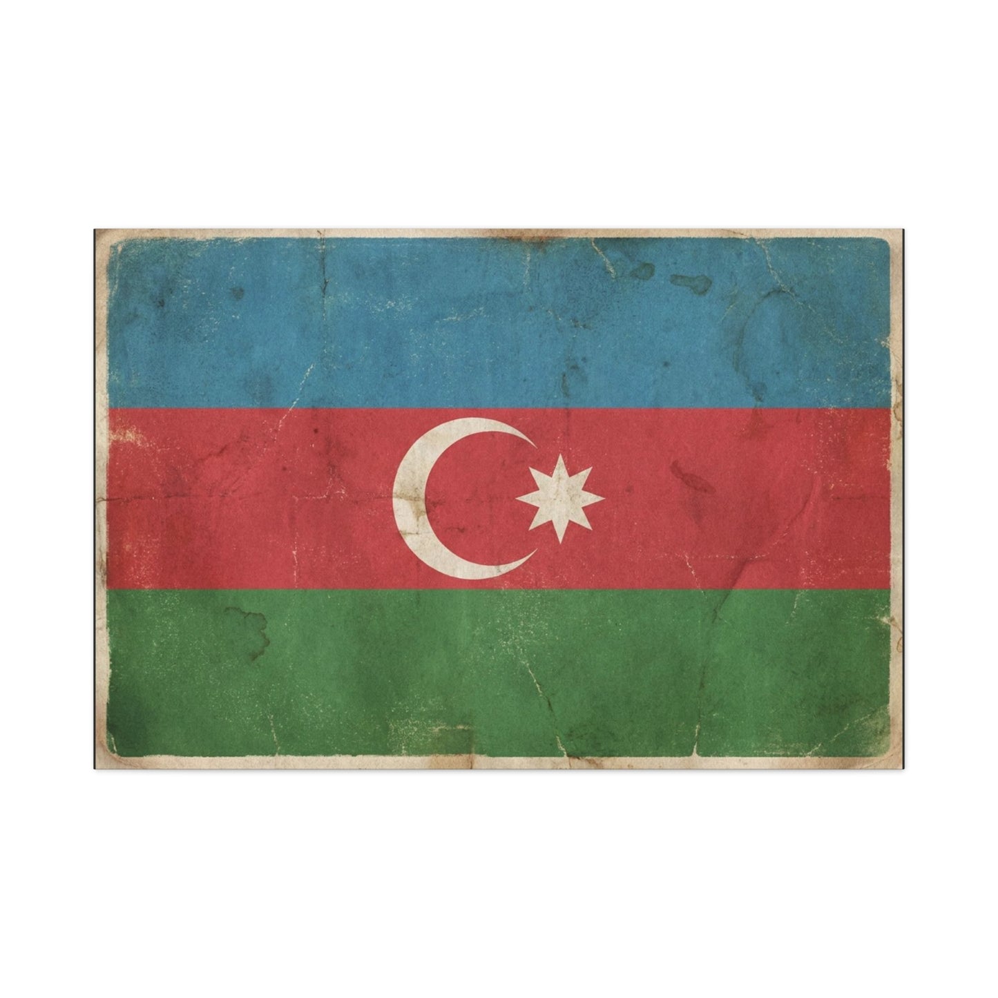 Azerbaijan Flag Canvas Wall Art - Vintage Distressed Crescent Star Print - Patriotic Heritage Decor, Rustic Style, Living Room Wall Decor, Office Art - Bedroom Home Decoration - Modern Farmhouse Style