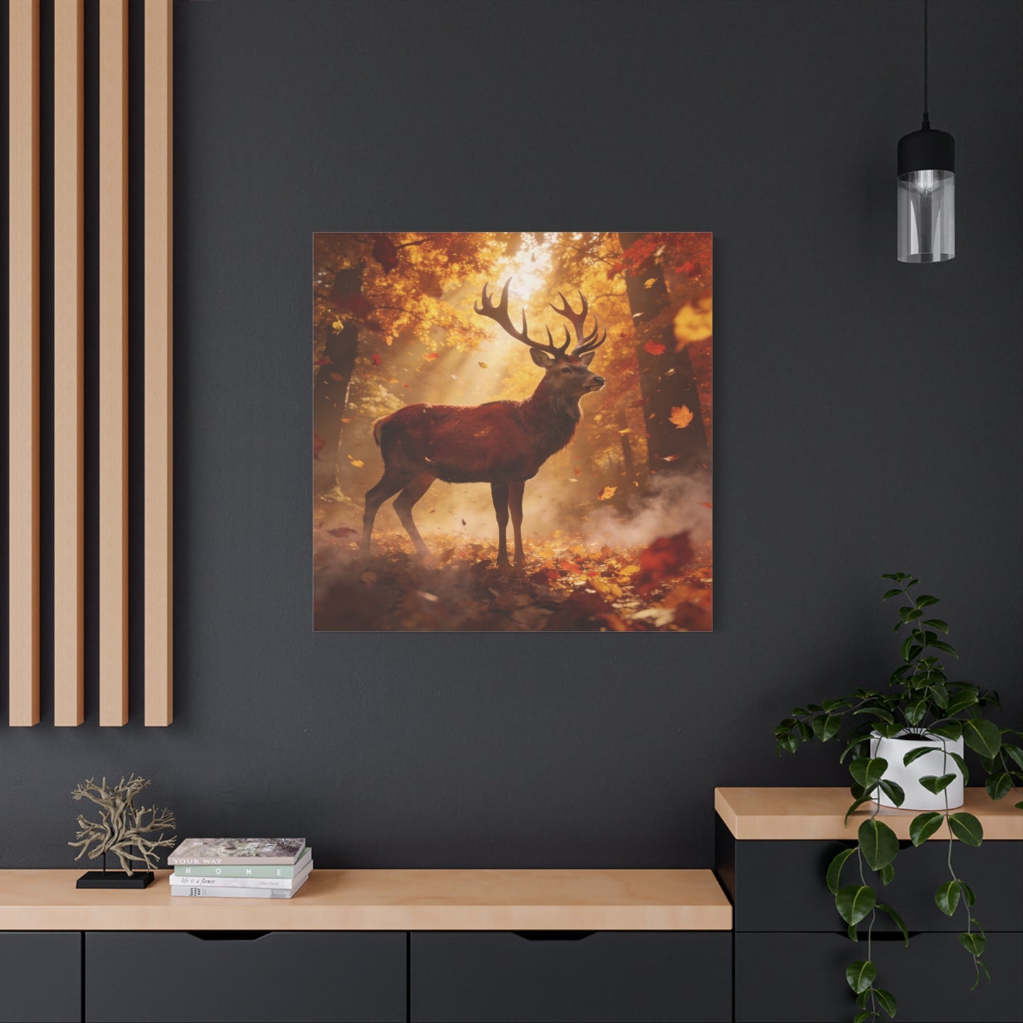 Red Stag Canvas Wall Art - Autumn Forest Deer Wildlife Print, Golden Sunbeams, Rustic Woodland Decor, Matte Finish Canvas Print, Living Room Wall Decor, Bedroom Home Decoration - Cozy Reading Nook Art