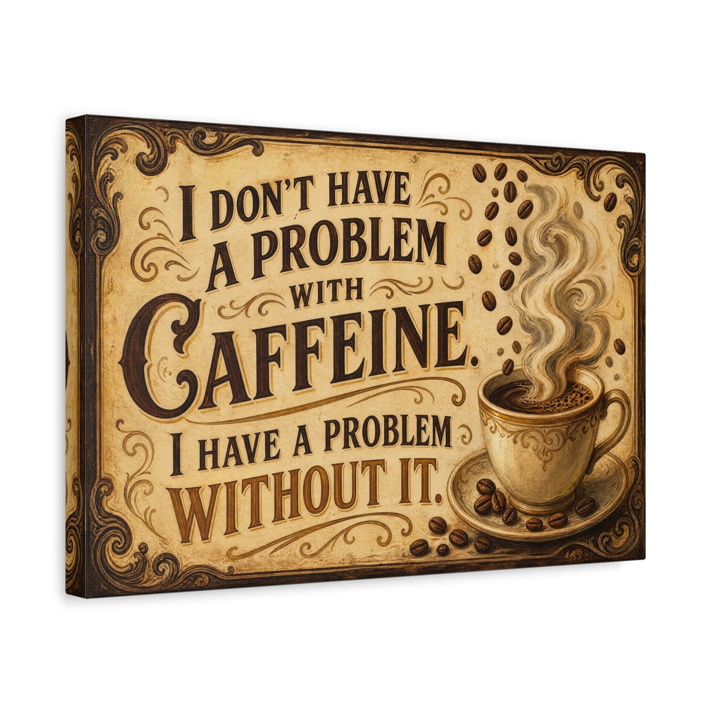 "I Don't Have A Problem With Caffeine. I Have A Problem Without It." Coffee Canvas Wall Art - Vintage Typography Decor, Rustic Cafe Style, Farmhouse Accent - Coffee Shop Decor - Cafe Wall Art