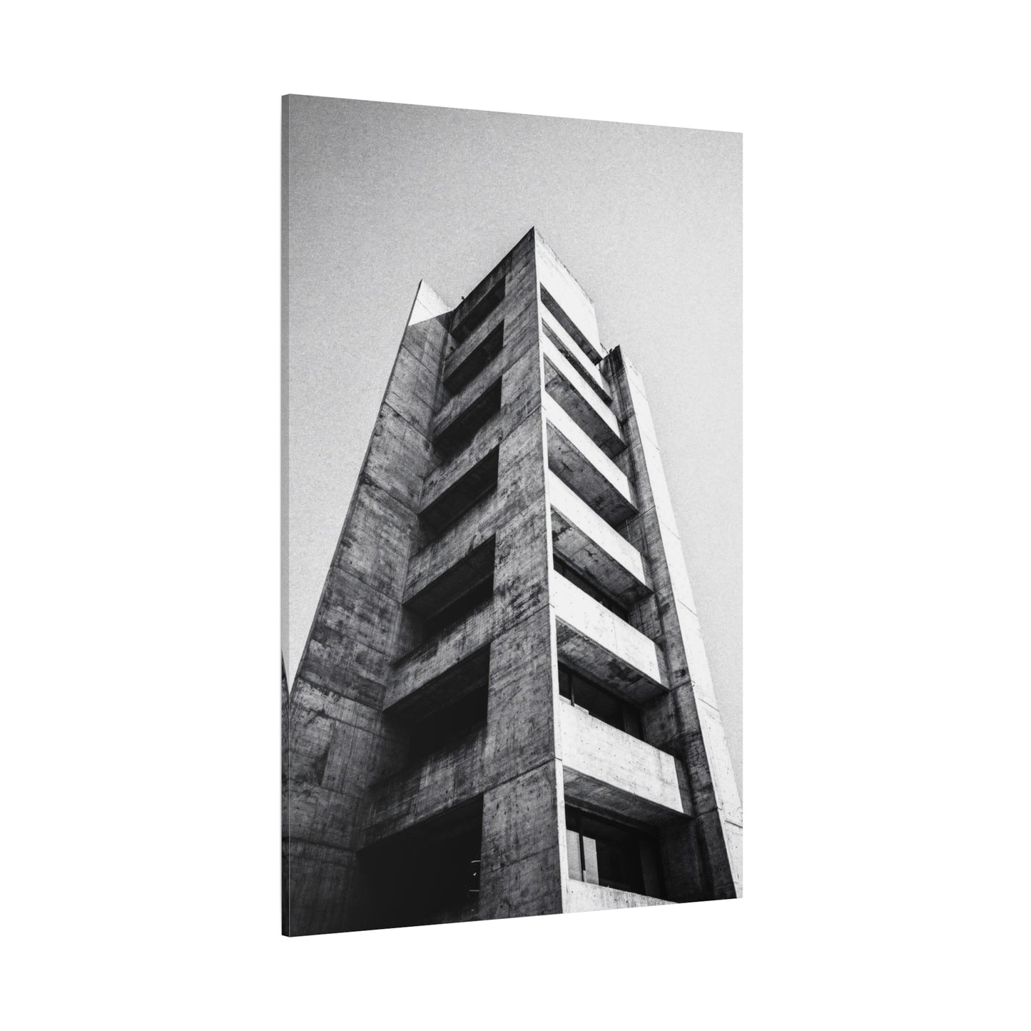 Black And White Brutalist Building Canvas Wall Art - Minimalist Architectural Art Print, Concrete Tower Wall Decor - Contemporary Modern Office Art, Living Room Decoration - Bedroom Home Decoration