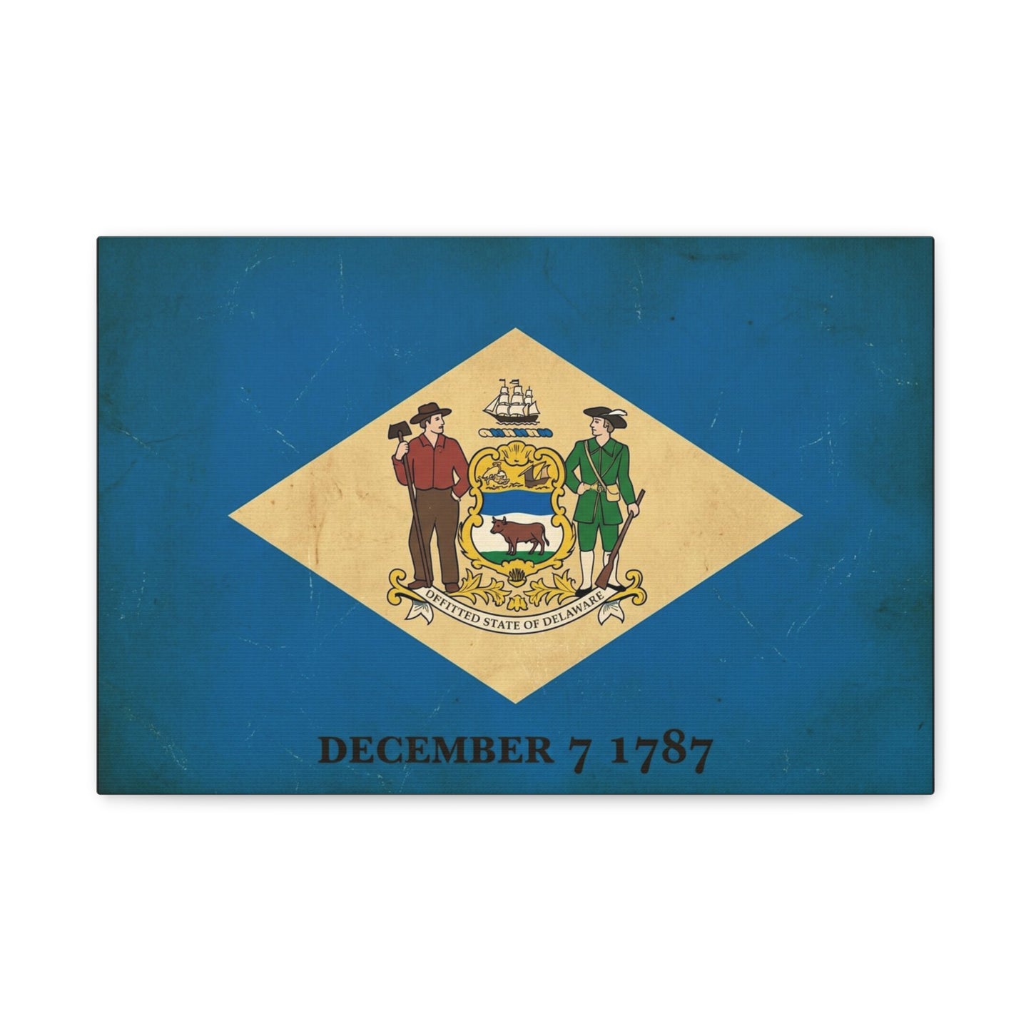 Delaware State Flag Canvas Wall Art - "December 7 1787" Vintage Blue Banner Print - Patriotic Historical Decor, Matte Canvas, Living Room Wall Decor, Office Art - Ready to Hang - Ready to Hang