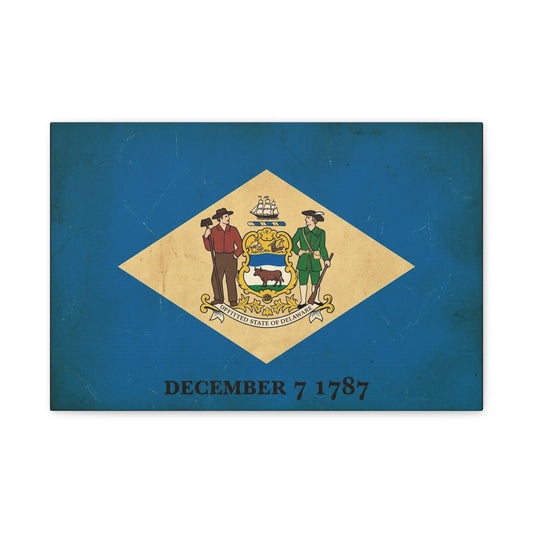Delaware State Flag Canvas Wall Art - "December 7 1787" Vintage Blue Banner Print - Patriotic Historical Decor, Matte Canvas, Living Room Wall Decor, Office Art - Ready to Hang - Ready to Hang