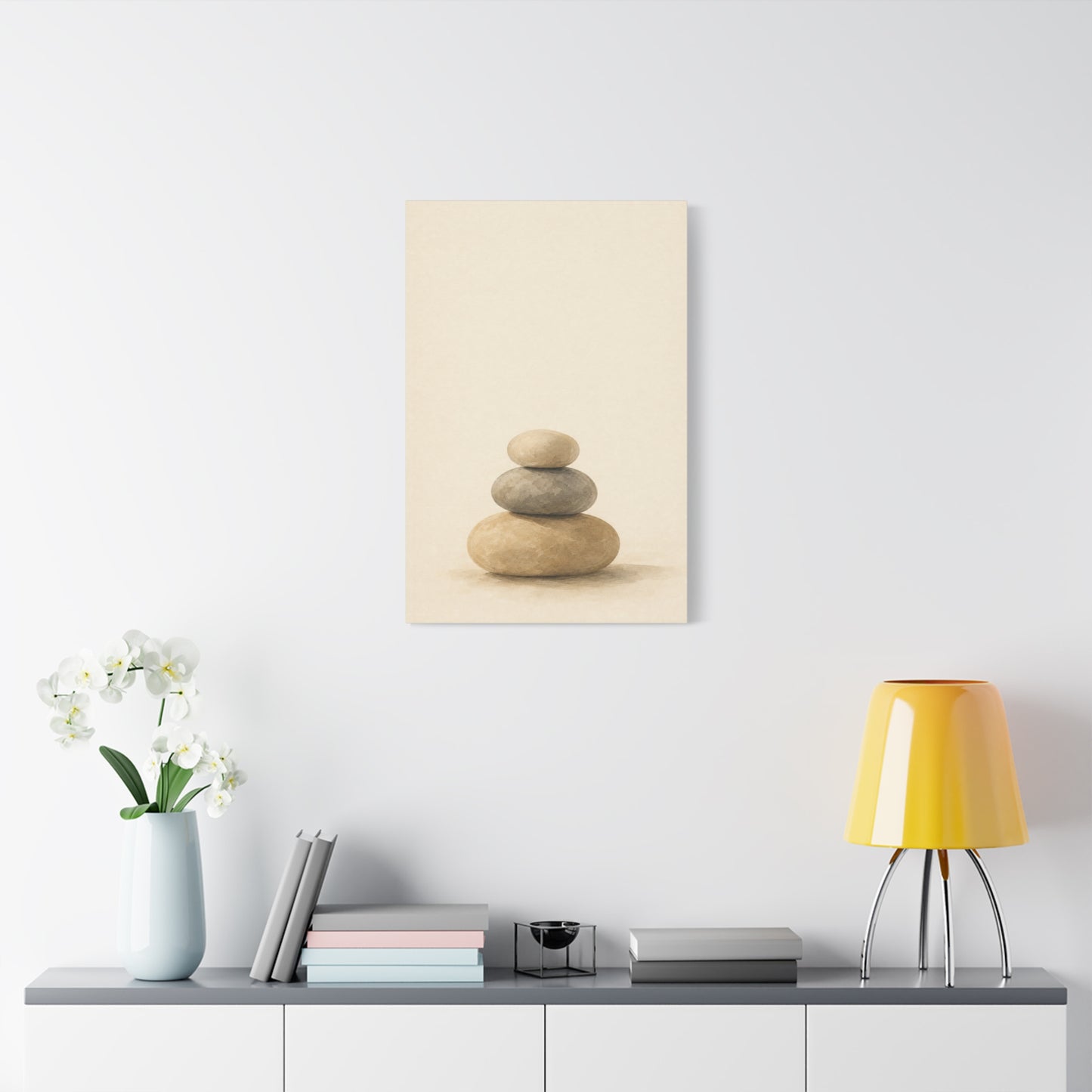 Stacked Zen Stones Canvas Wall Art - Minimalist Neutral Balance Painting, Calming Cotton Canvas Print - Contemporary Spa Style - Bedroom Wall Decor, Meditation Space Accent - Bedroom Home Decoration