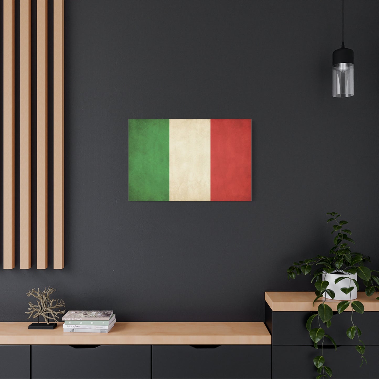 Italian Flag Canvas Wall Art - Vintage Tricolor National Prints, Rustic Textured Artwork - Matte Cotton Decor - Living Room Wall Decor, Office Art, Dorm Accent For Heritage Lovers - Ready to Hang