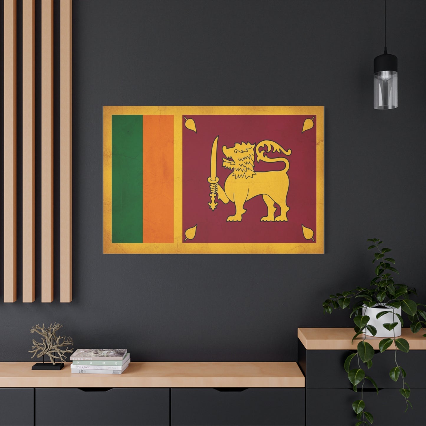 Sri Lanka Flag Canvas Wall Art - Golden Lion With Sword National Banner Print - Vintage Patriotic Style, Cultural Home Decor, Living Room Wall Decor, Office Art - Modern Farmhouse Style
