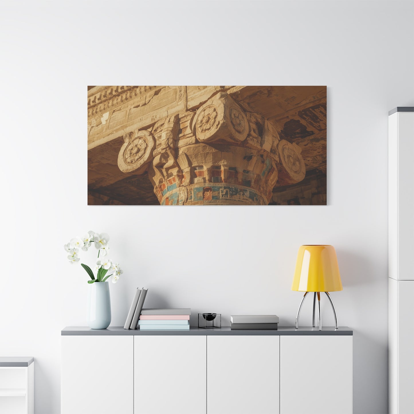 Ancient Egyptian Temple Column Canvas Wall Art - Architectural Art Print, Sandstone Carved Capital, Warm Desert Tones, Traditional Style - Living Room Wall Decor - Bedroom Home Decoration