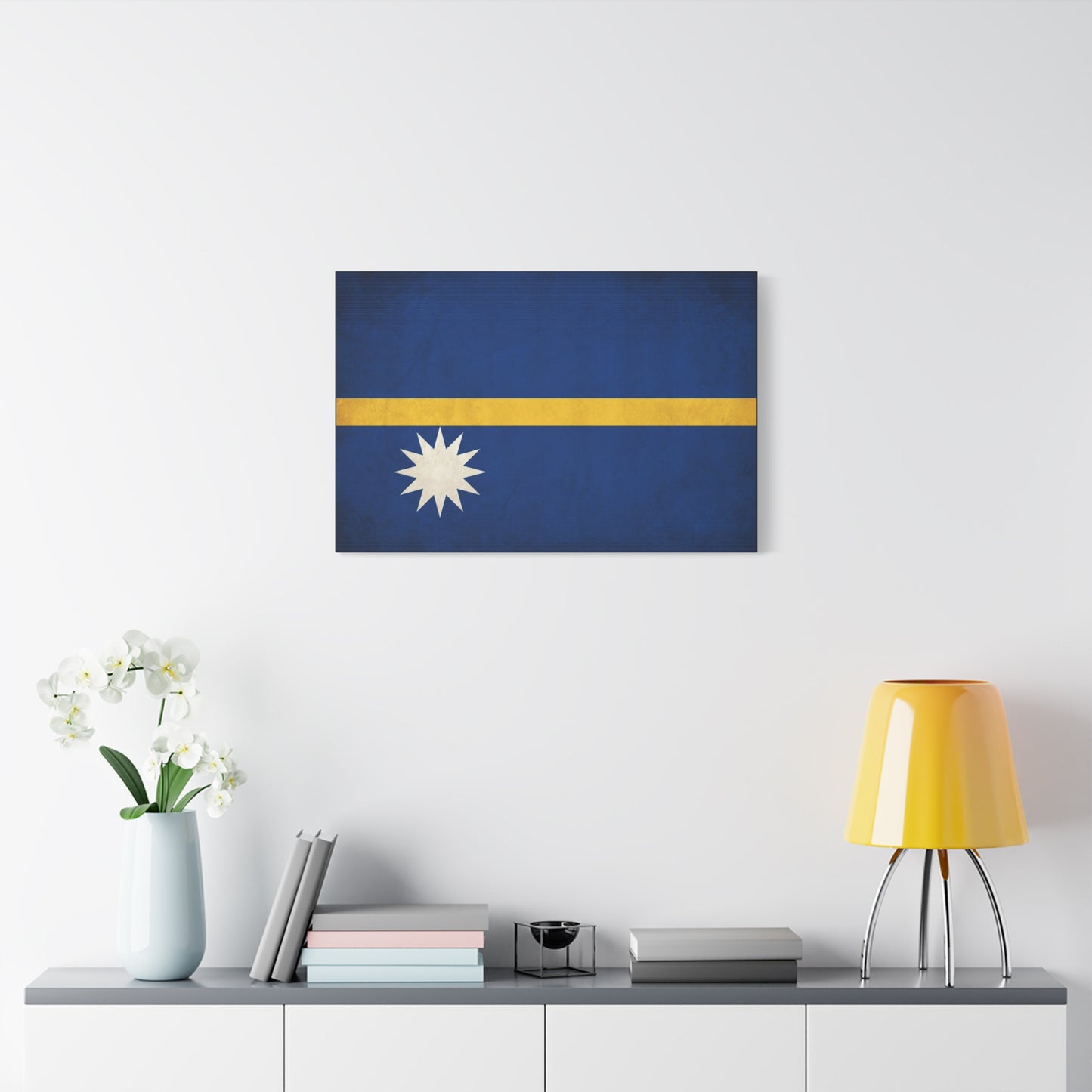 Nauru Flag Canvas Wall Art - Blue Field, Gold Stripe, White Star - Vintage National Pride Print - Coastal Style Living Room Decor, Bedroom Home Decoration - Living Room Wall Decor - Ready to Hang