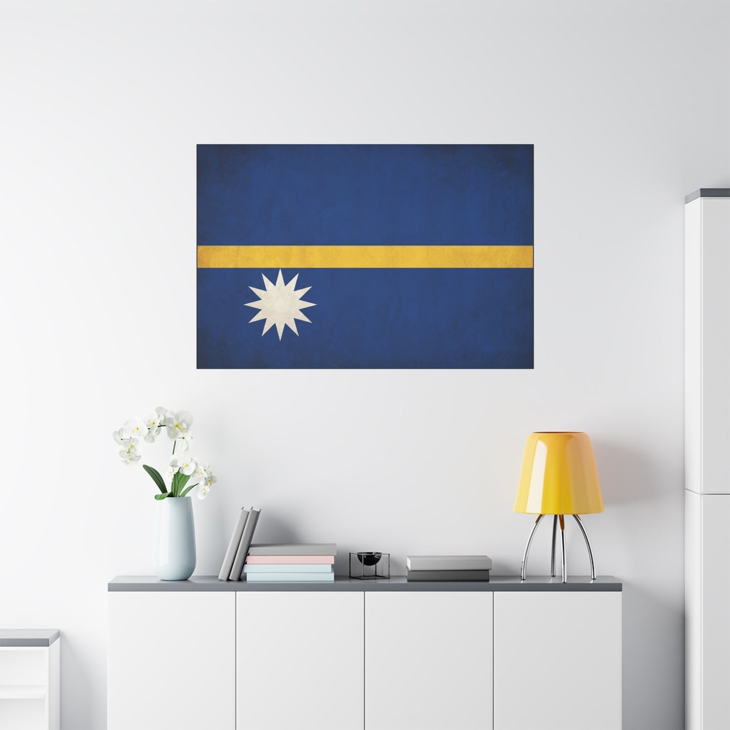 Nauru Flag Canvas Wall Art - Blue Field, Gold Stripe, White Star - Vintage National Pride Print - Coastal Style Living Room Decor, Bedroom Home Decoration - Living Room Wall Decor - Ready to Hang