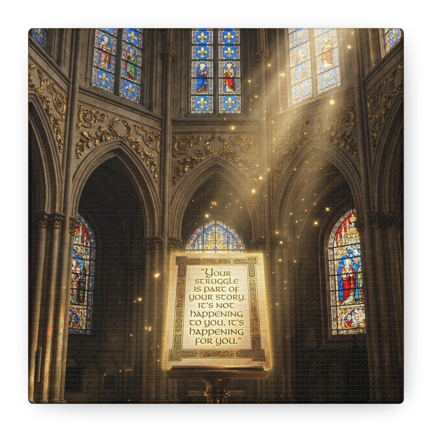 "Your Struggle Is Part Of Your Story" Canvas Wall Art - Gothic Cathedral Stained Glass Inspirational Quote Print - Matte Cotton Decor - Living Room Bedroom Office Christian Home Decoration