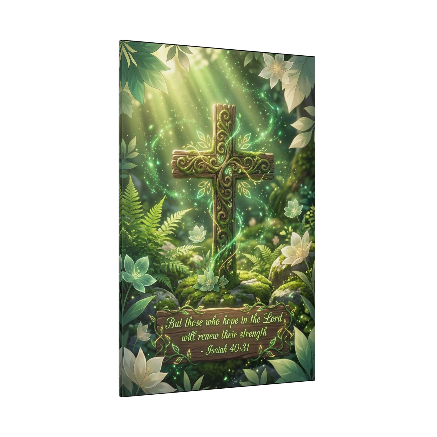 "But Those Who Hope In The Lord Will Renew Their Strength - Isaiah 40:31" Cross Canvas Wall Art - Woodland Scripture Decor, Christian Wall Hanging, Bedroom Living Room Accent - Bedroom Home Decoration