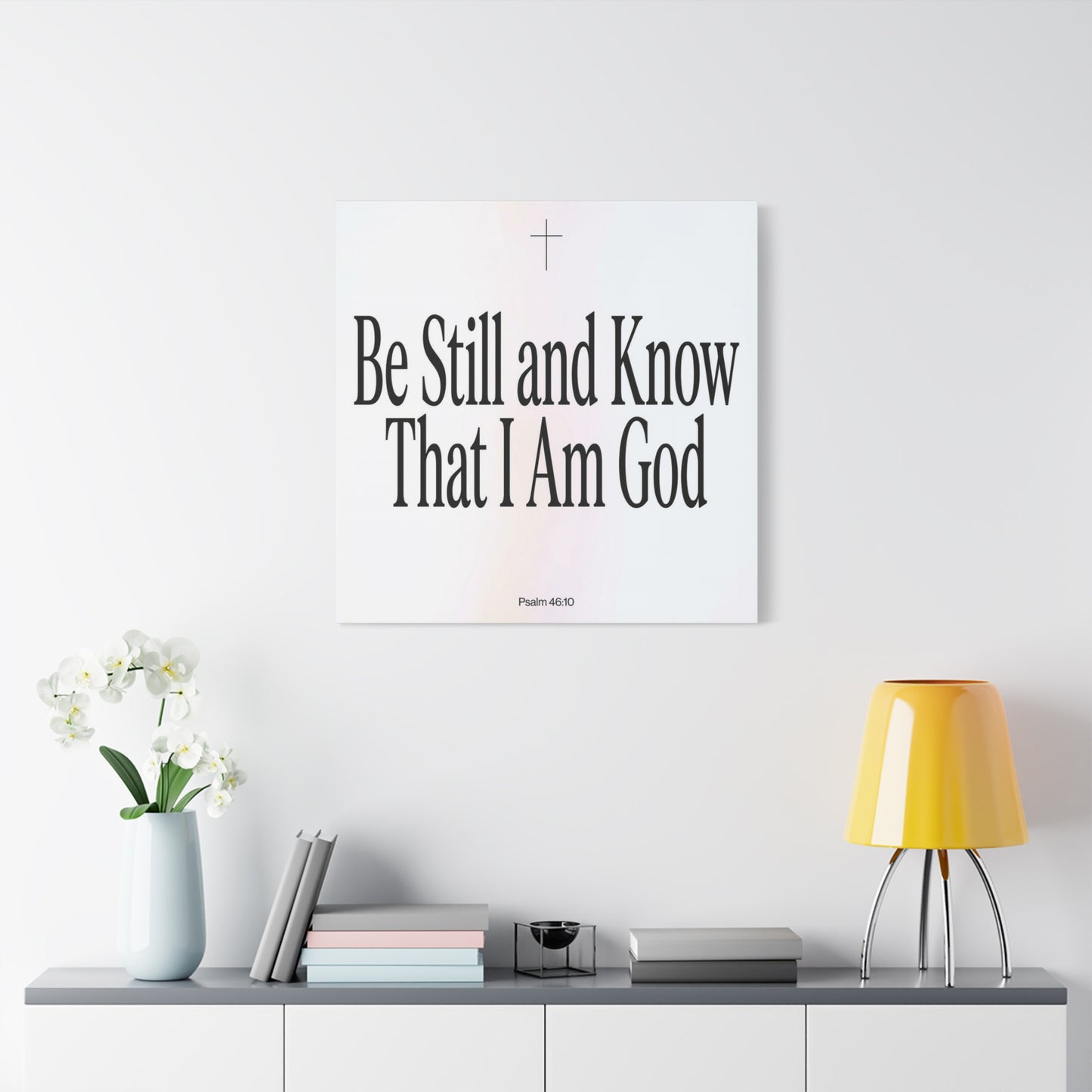 "Be Still And Know That I Am God" Canvas Wall Art - Psalm 46:10 Christian Bible Verse Scripture Print - Minimalist Black White Cross Decor - Bedroom Living Room Home Office Wall Hanging