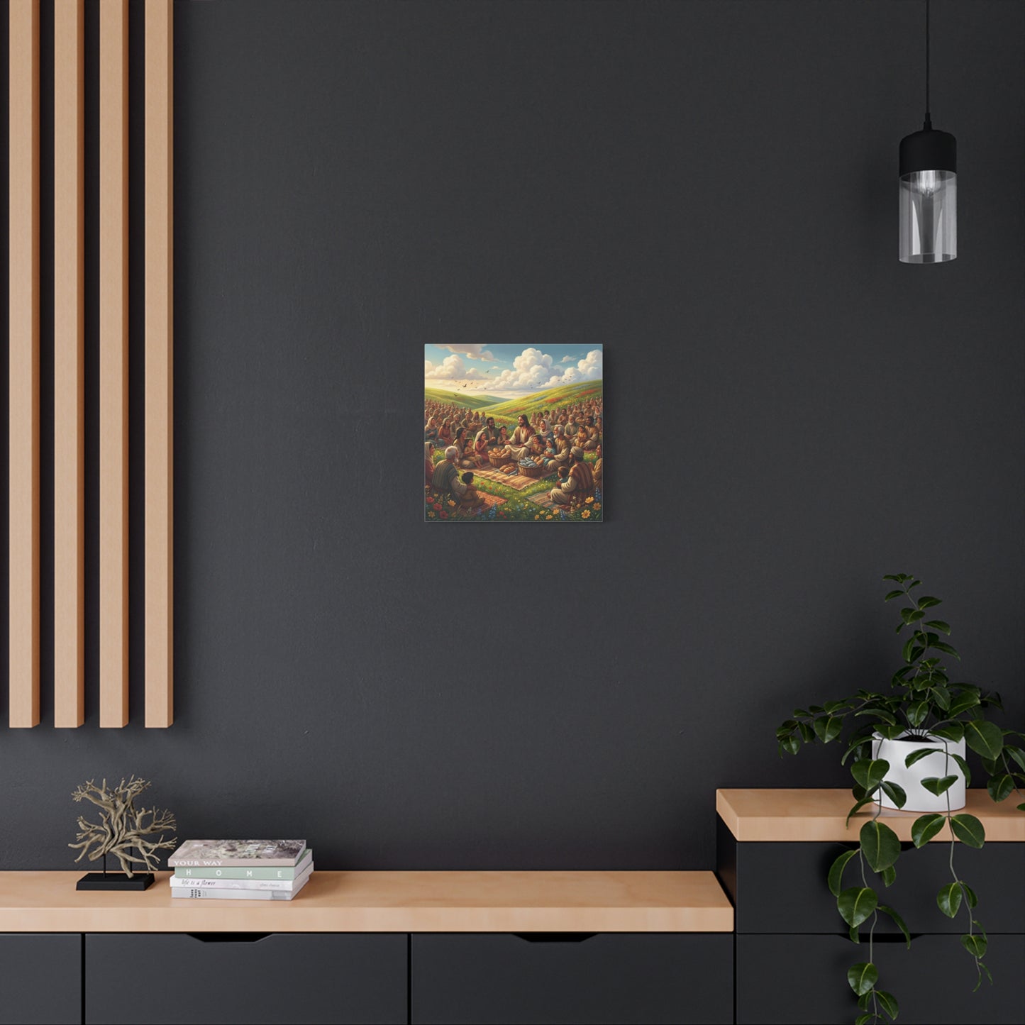 Jesus Feeding The Multitude Canvas Wall Art - Bread And Fish Biblical Scene - Meadow Landscape Christian Home Decor - Matte Cotton Print For Living Room, Bedroom, Office, Meditation Space