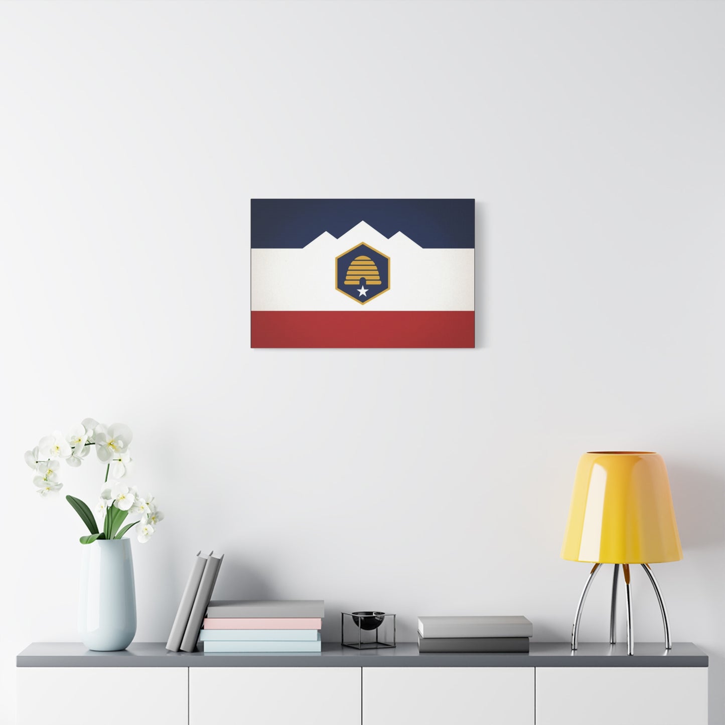 Acadia Flag Canvas Wall Art - Maine State Pride Print, Blue White Red Emblem Design - Minimalist Geometric Style - Living Room Decor, Office Wall Hanging - Bedroom Home Decoration - Ready to Hang