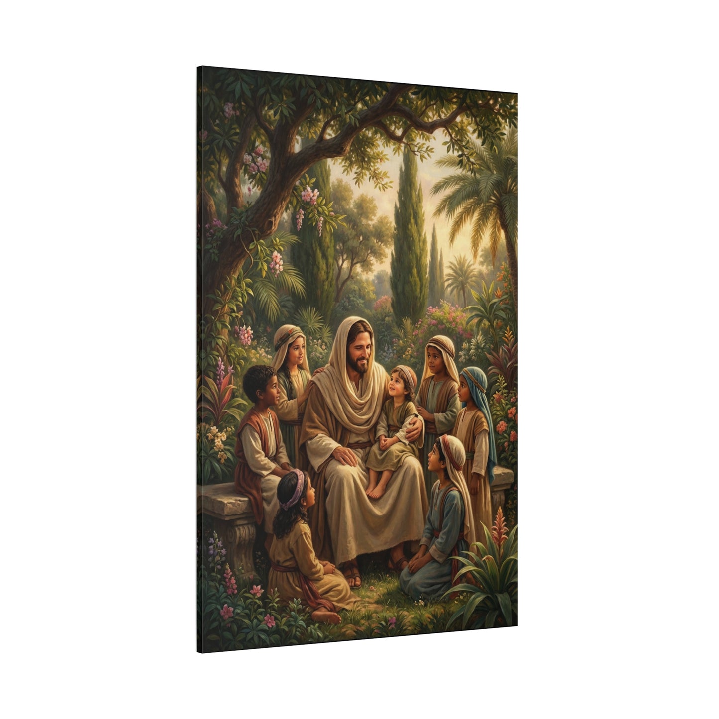 Jesus Christ With Children Canvas Wall Art - Biblical Garden Scene, Christian Home Decor - Traditional Religious Print, Living Room Wall Decor, Bedroom Home Decoration - Modern Farmhouse Style
