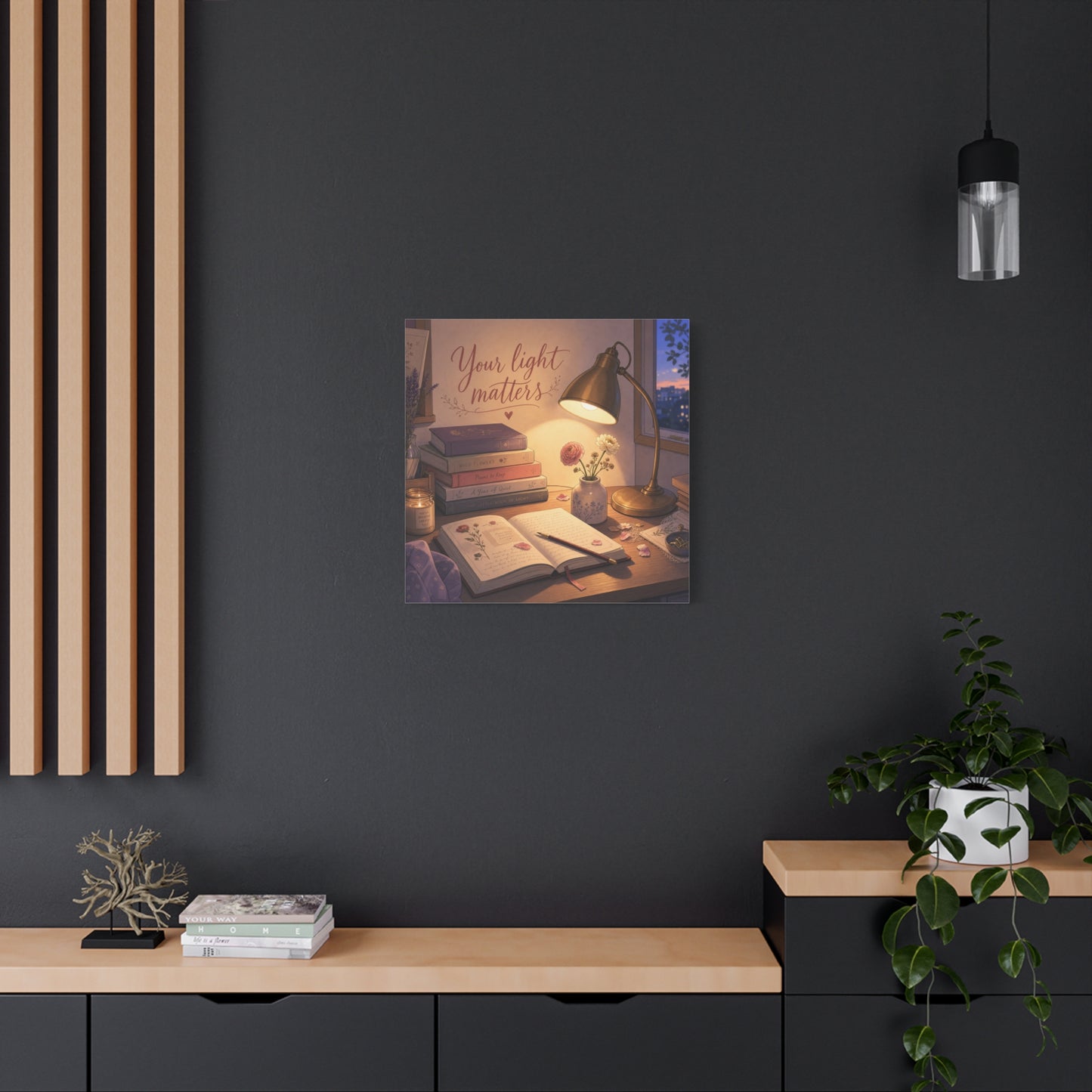 "Your Light Matters" Inspirational Canvas Wall Art - Cozy Desk Lamp Books Floral Print - Warm Vintage Bedroom Wall Decor - Reading Nook Home Decoration - Ready to Hang - Bedroom Home Decoration