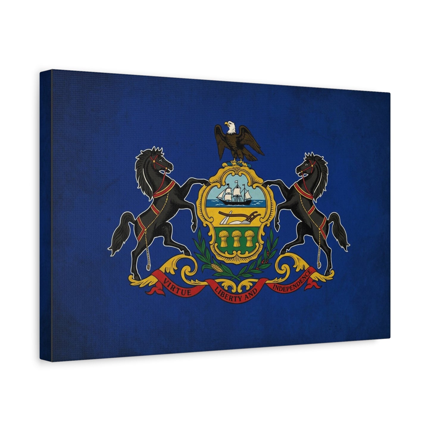 Pennsylvania State Flag Canvas Wall Art - Virtue Liberty And Independence Crest Print - Blue Keystone Commonwealth Decor - Vintage Heraldic Style - Living Room Home Decoration - Living Room Wall Decor