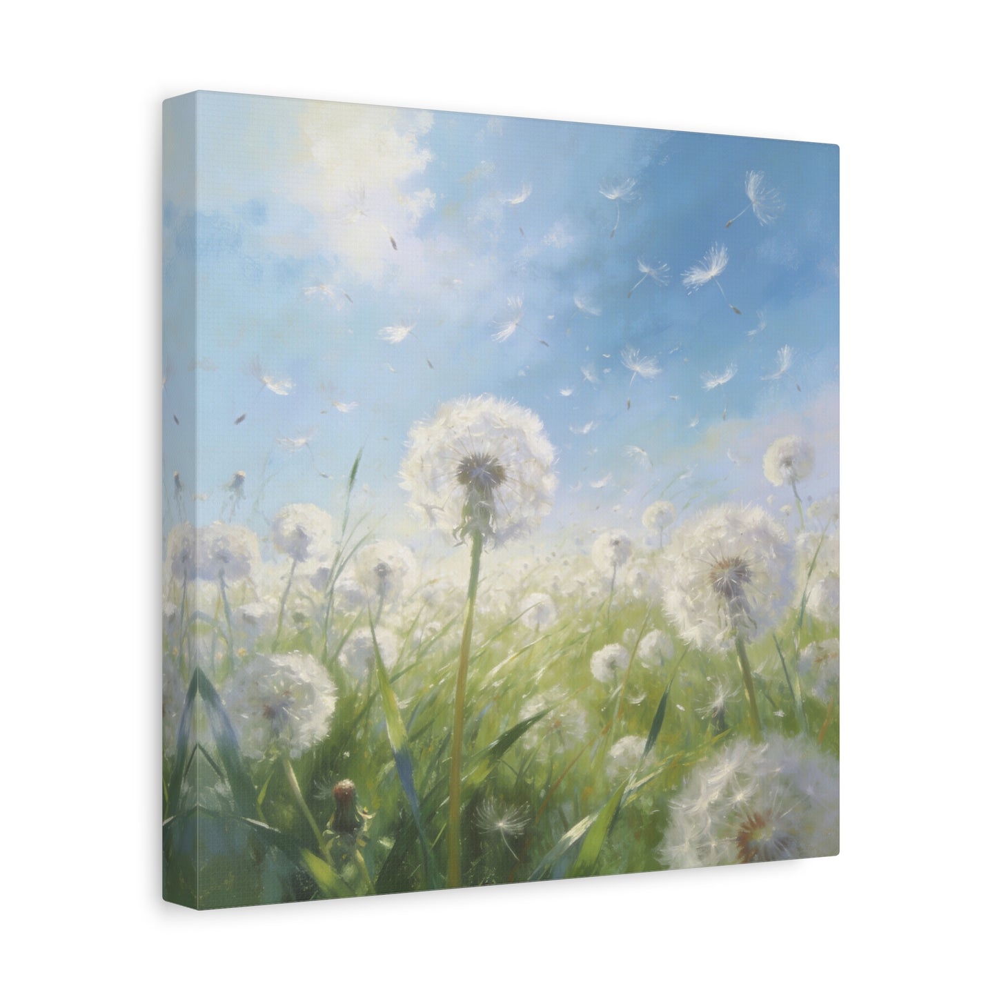 Dandelion Meadow Canvas Wall Art - Blue Sky Botanical Canvas Print, Soft Pastel Nature Wall Decor - Matte Cotton Artwork - Bedroom Home Decoration, Living Room Accent - Bedroom Home Decoration