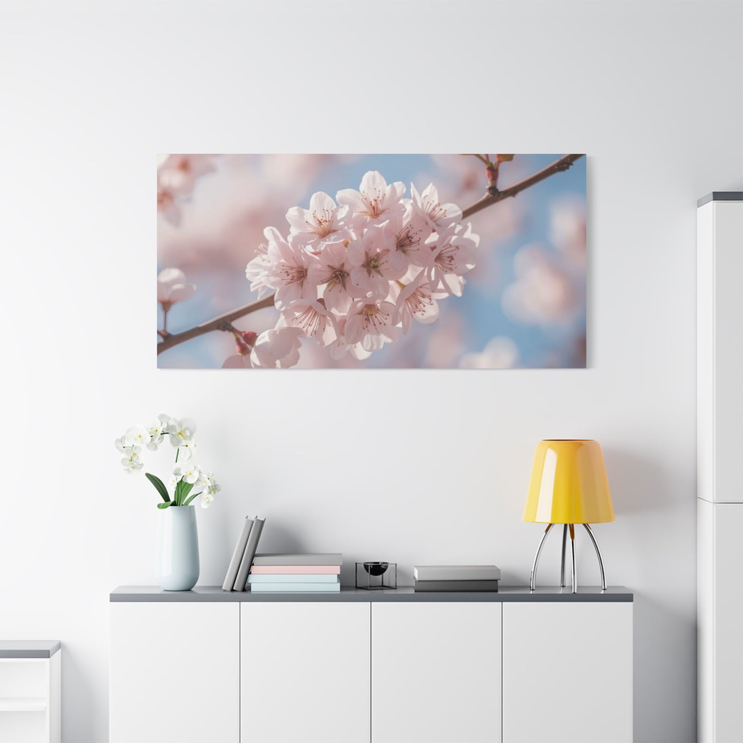 Cherry Blossom Canvas Wall Art - Soft Pink Sakura Flower Branch Art Print - Serene Floral Home Decor - Cotton Canvas Wall Hanging - Bedroom Living Room Decoration, Spa Style Accent