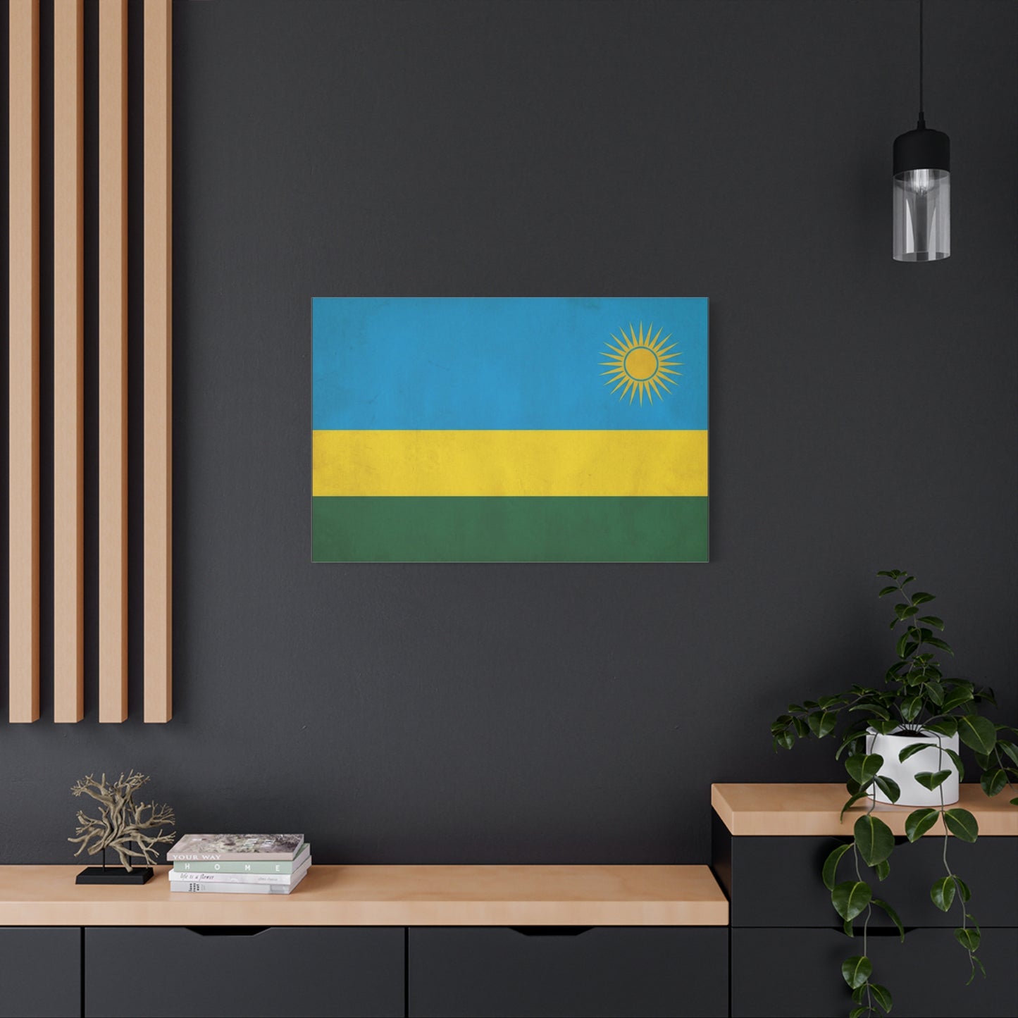 Rwanda Flag Canvas Wall Art - Blue Yellow Green National Banner Print, Sun Emblem Country Pride Decor - Vintage Style Wall Decor - Bedroom Home Decoration - Bedroom Home Decoration - Ready to Hang