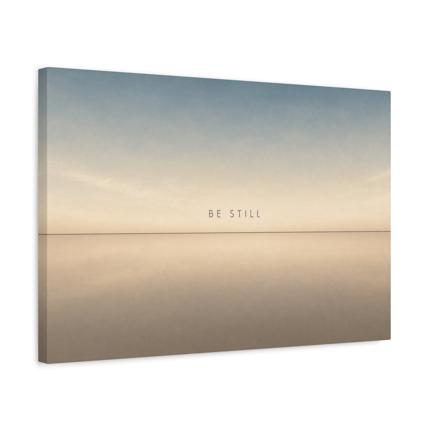 "Be Still" Minimalist Canvas Wall Art - Serene Horizon Typography Print, Neutral Blue Beige Coastal Style - Bedroom Wall Decor, Meditation Space Home Decoration - Ready to Hang - Cozy Reading Nook Art