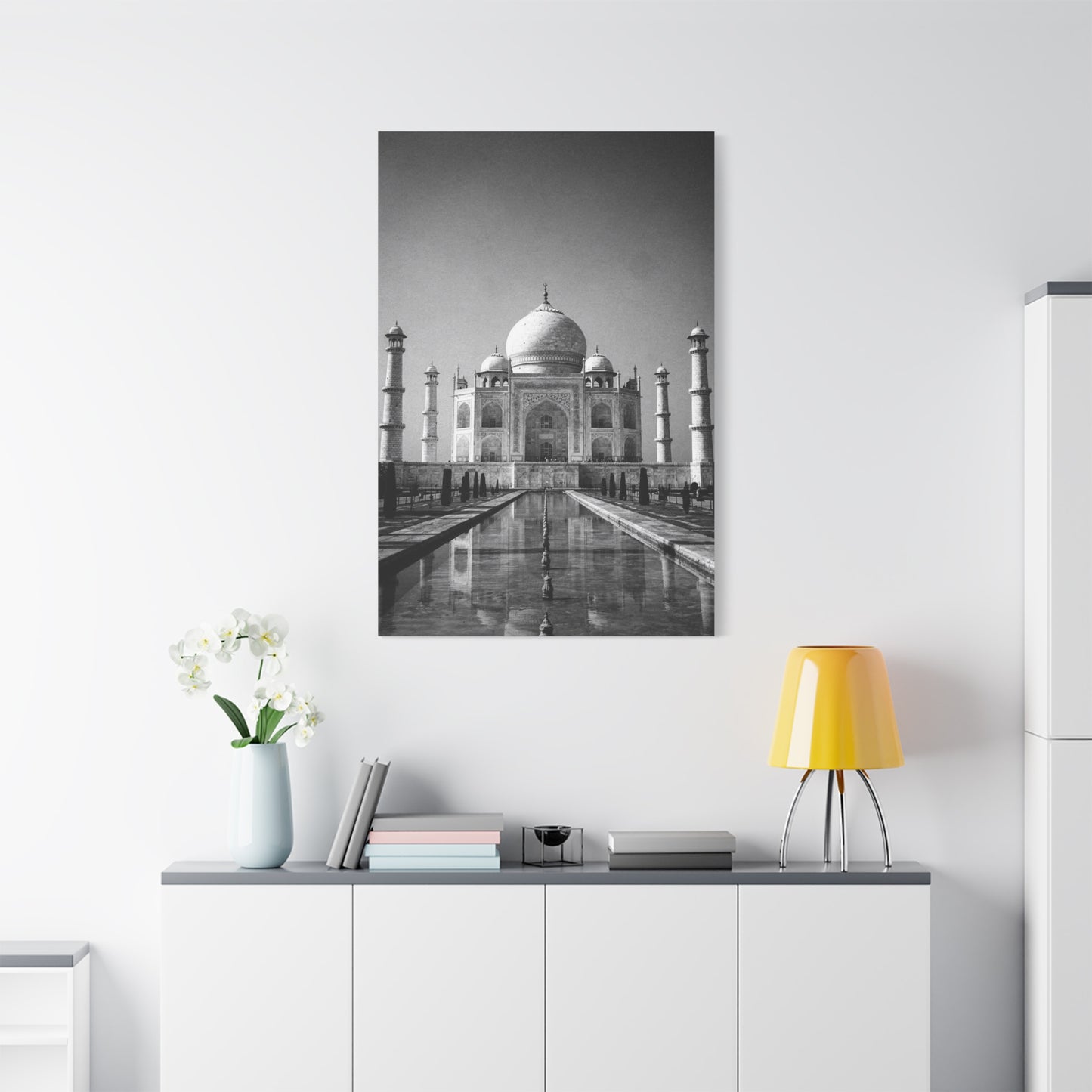 Taj Mahal Canvas Wall Art - Black And White Architectural Art Print - Monochrome Travel Landmark Decor - Contemporary Style - Living Room Wall Decor, Office Art - Bedroom Home Decoration