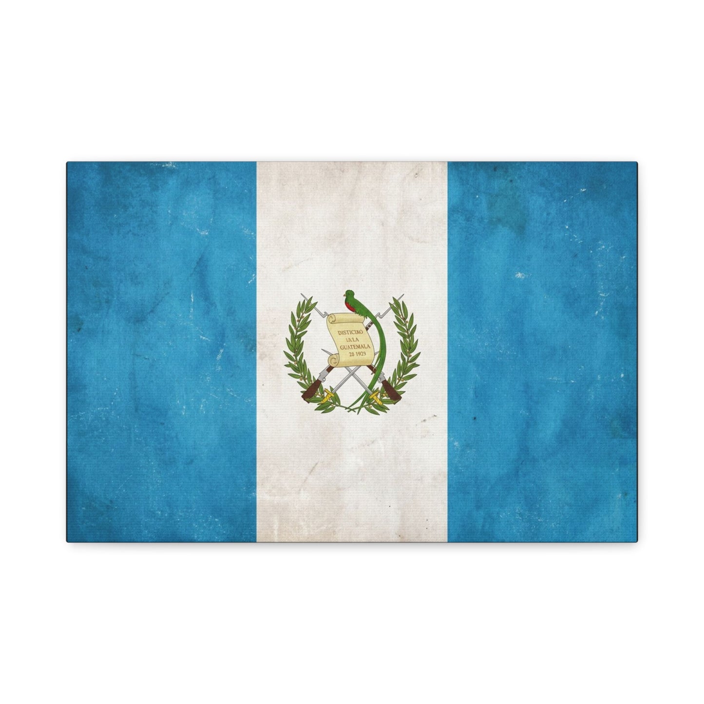 Guatemala Flag Canvas Wall Art - Distintivo De La Guatemala 15 1823 Vintage Blue White Banner Print - Patriotic Decor, Living Room Wall Decor, Office Accent - Bedroom Home Decoration - Ready to Hang