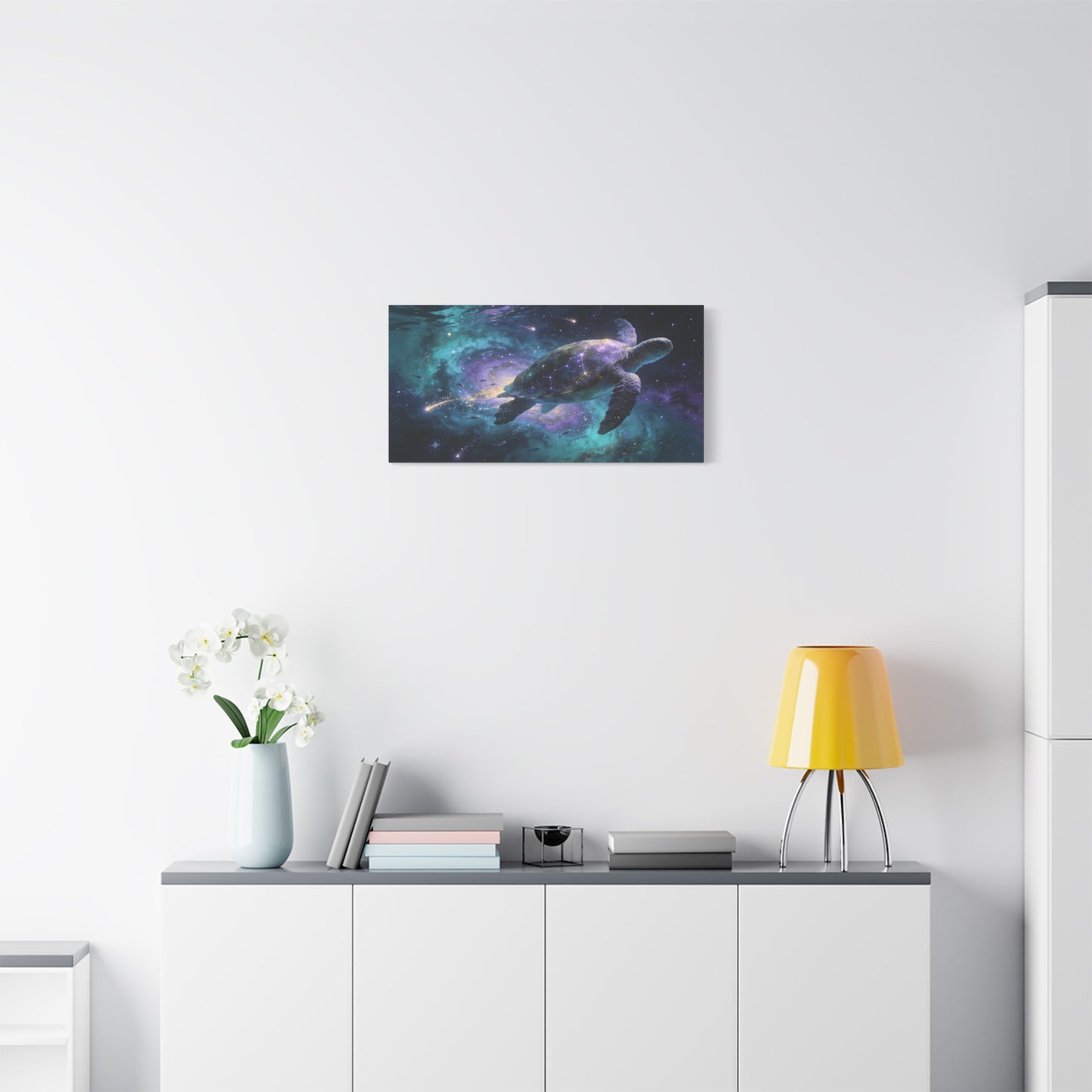 Cosmic Sea Turtle Canvas Wall Art - Celestial Galaxy Ocean Animal Print, Surreal Space Decor - Matte Cotton Canvas - Contemporary Fantasy Style - Living Room Bedroom Office Wall Decor - Ready to Hang