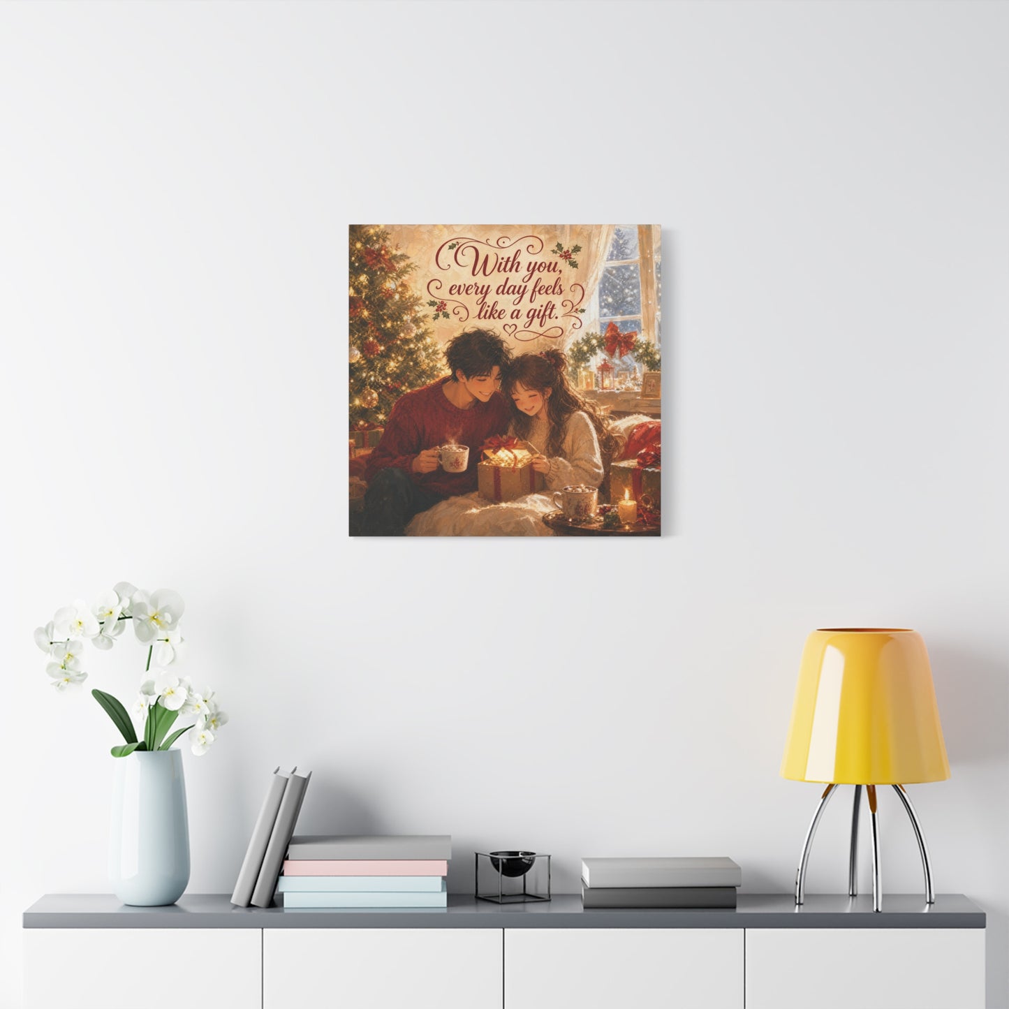 "With You" - Warm Golden Winter Decor - Traditional Quote Print For Bedroom, Living Room - Office Wall Art