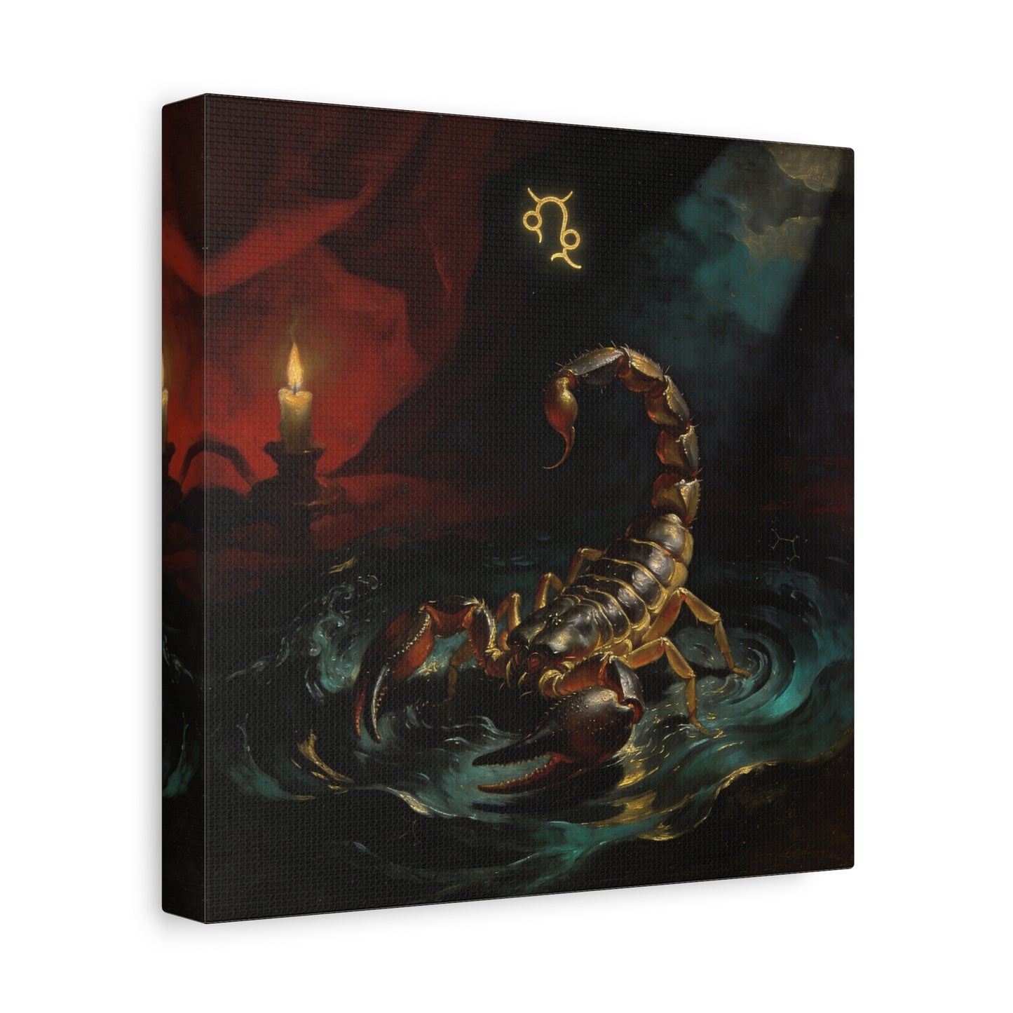 Scorpion Zodiac Canvas Wall Decor - Candlelit Astrology Painting, Dark Vintage Gothic Print - Matte Cotton Canvas, Mysterious Maximalist Style - Bedroom Decoration, Study Accent - Office Wall Art