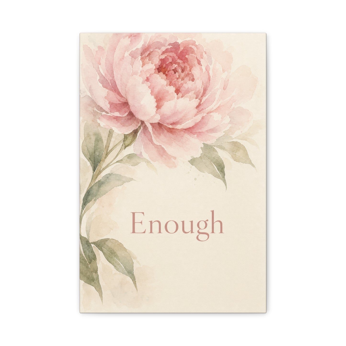"Enough" Peony Canvas Wall Art - Pink Watercolor Floral Inspirational Print - Soft Botanical Bedroom Wall Decor - Feminine Home Decoration - Bedroom Home Decoration - Modern Farmhouse Style