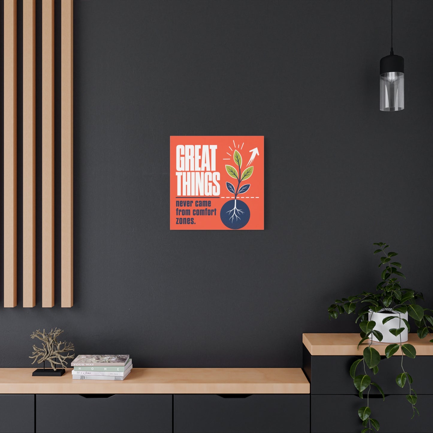 "Great Things Never Came From Comfort Zones" Typography Canvas Wall Art - Motivational Quote Print, Modern Orange Blue Office Decor, Bedroom Home Decoration - Office Wall Art - Bedroom Home Decoration