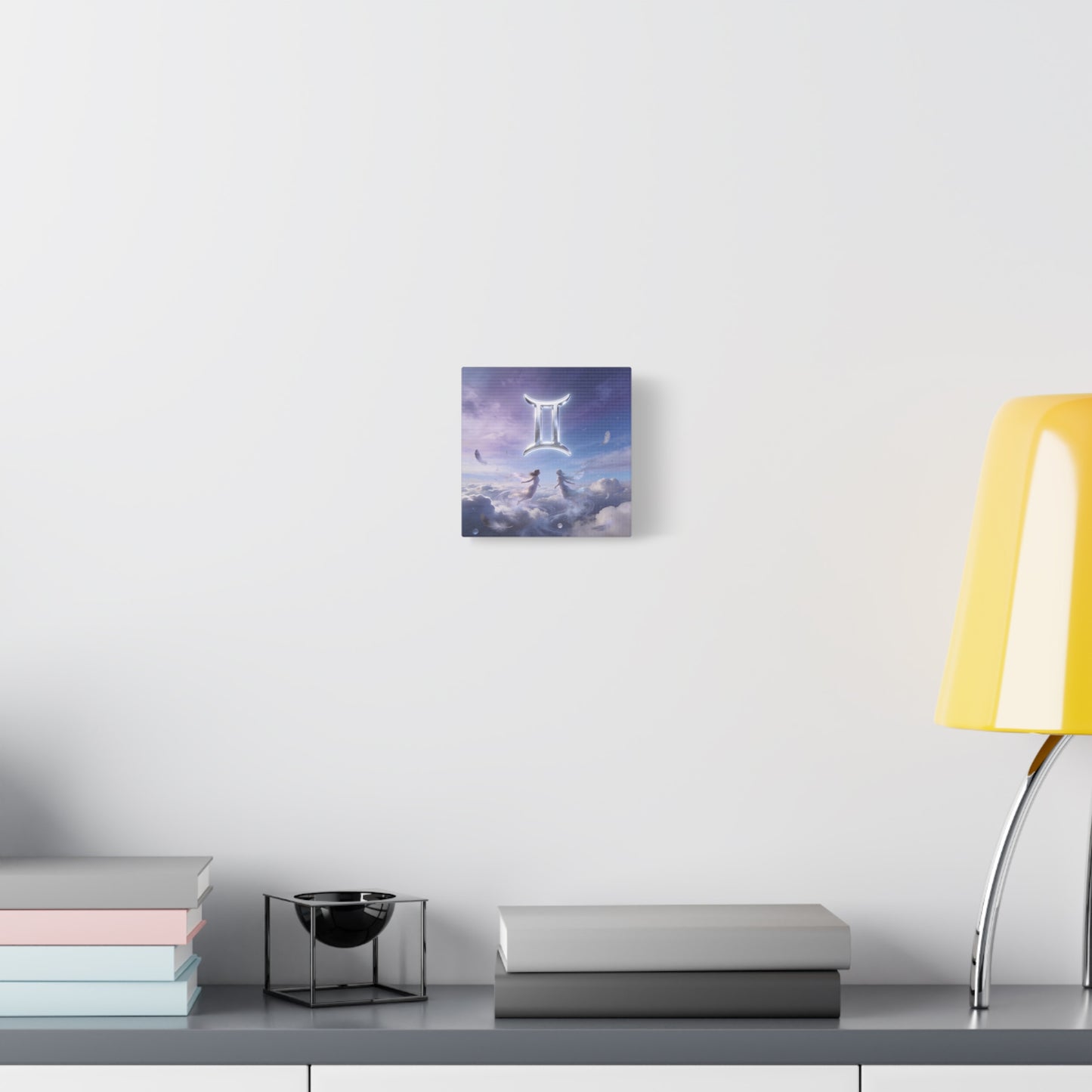 Gemini Zodiac Canvas Art Print - Glowing Twin Symbol, Ethereal Sky Illustration - Dreamy Celestial Typography Style - Cotton Canvas Decor For Bedroom, Living Space, Meditation Room - Office Wall Art