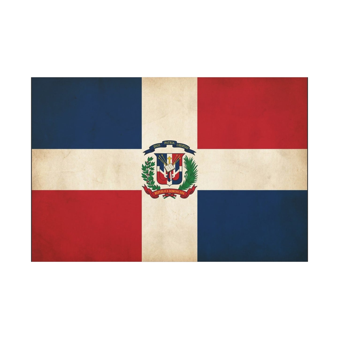 Dominican Republic Flag Canvas Wall Art - Dios Patria Libertad, Republica Dominicana - Vintage Patriotic Print - Heritage Decor For Living Room, Office, Dorm Wall Display - Bedroom Home Decoration