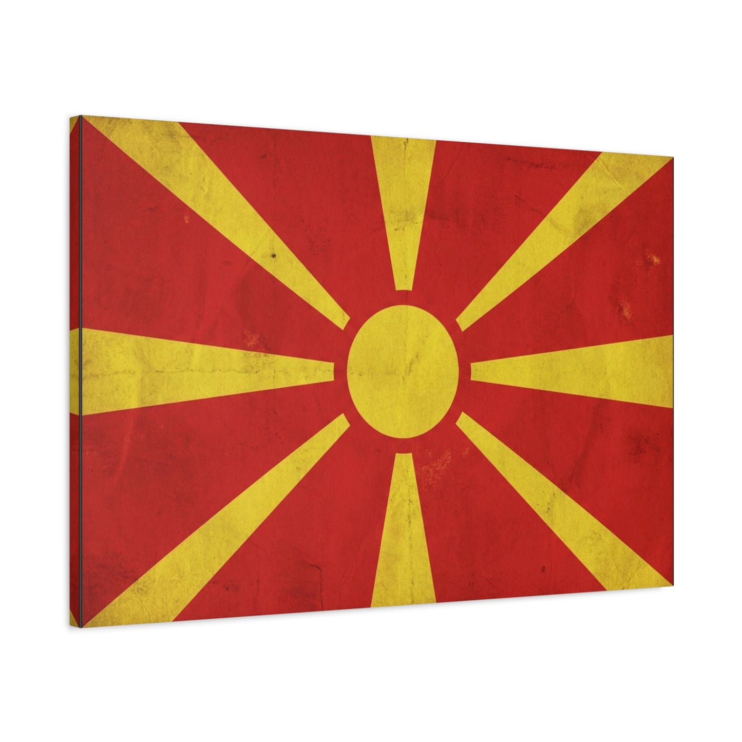 North Macedonia Flag Canvas Wall Art - Vintage Sunburst National Banner Print - Red And Yellow Patriotic Decor - Retro Country Pride Style - Living Room Wall Decor - Bedroom Home Decoration