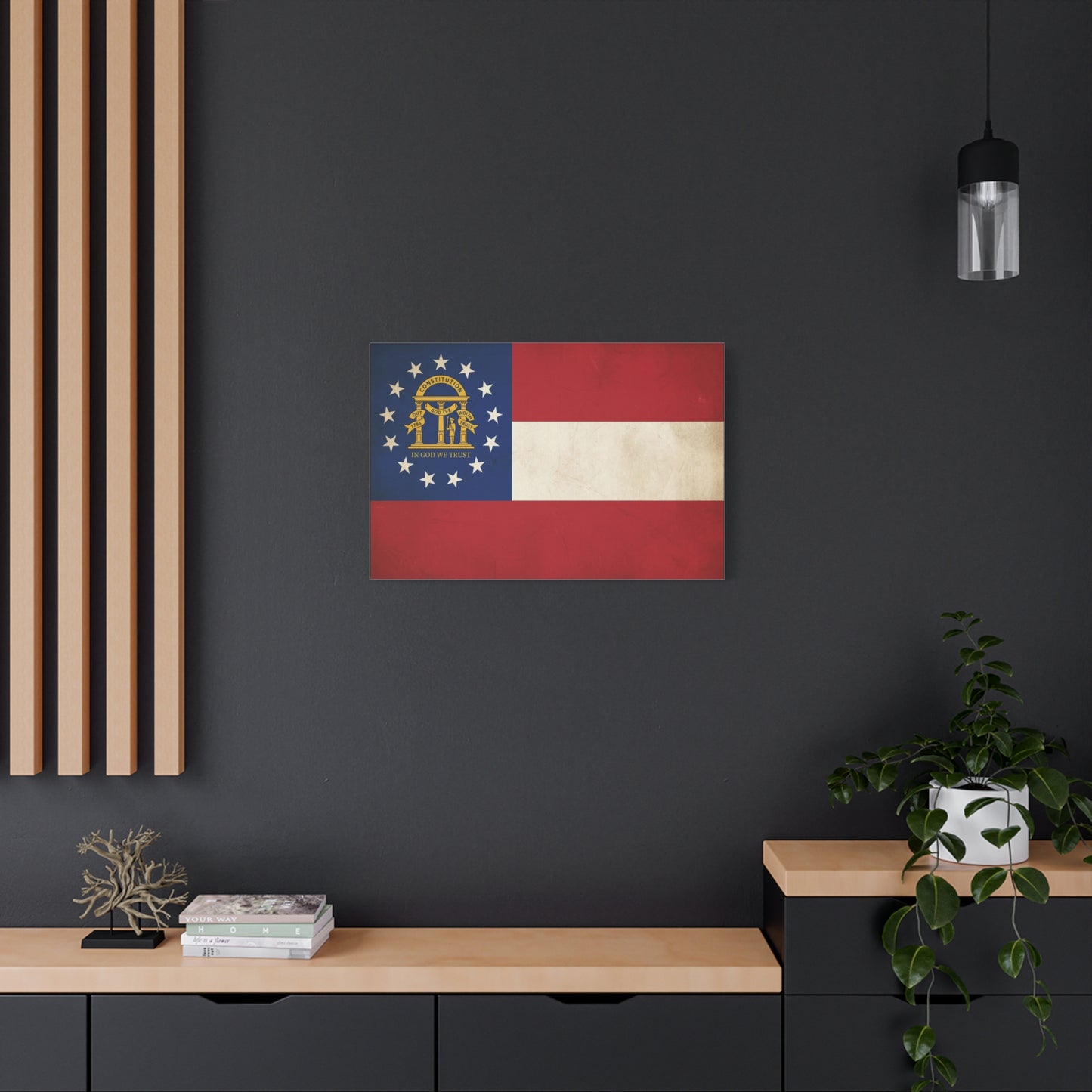 "In God We Trust" Georgia State Flag Canvas Wall Art - Vintage Patriotic Flag Print, Rustic Americana Decor, Georgia Pride Home Decoration, Living Room Wall Decor - Ready to Hang - Ready to Hang