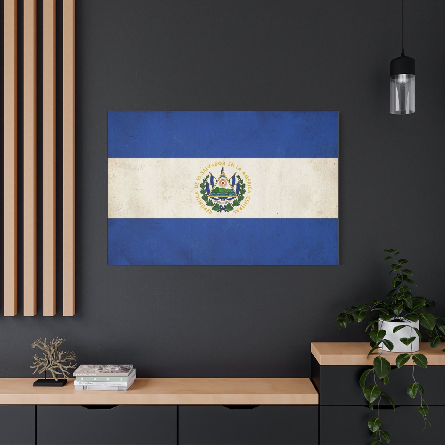 El Salvador Flag Canvas Wall Art - Republica De El Salvador En La America Central - Vintage Blue White National Banner Print - Heritage Decor For Living Room, Office, Dorm - Living Room Wall Decor