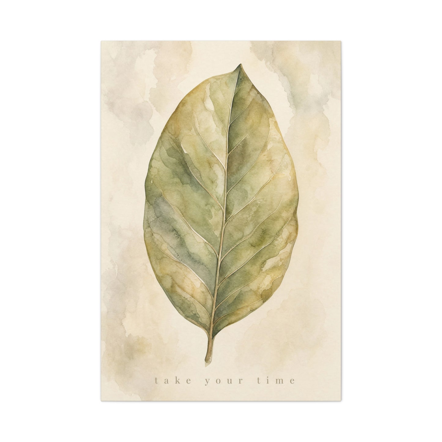"Take Your Time" Botanical Leaf Canvas Wall Art - Watercolor Sage Green Nature Print - Minimalist Contemporary Decor - Bedroom Living Room Wall Decor - Calming Home Decoration - Modern Farmhouse Style