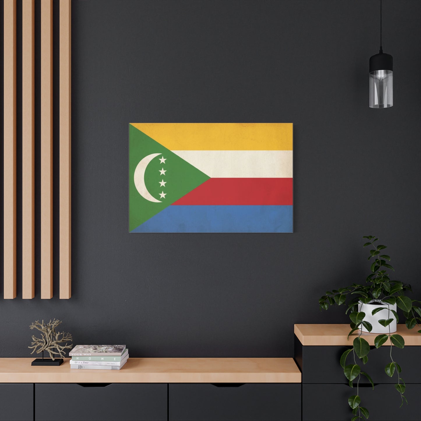 Comoros Flag Canvas Wall Art - Crescent And Four Stars National Print - Vintage Patriotic Decor, Cotton Canvas Wall Hanging - Living Room Home Decoration - Bedroom Home Decoration - Ready to Hang