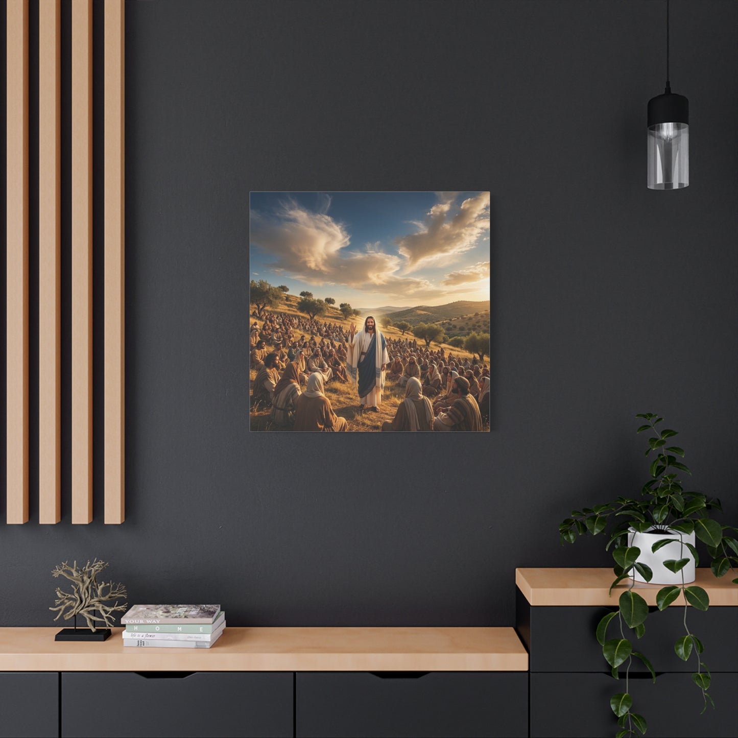 Jesus Teaching Multitude Canvas Wall Art - Biblical Hillside Sermon Scene, Christian Wall Decor - Matte Cotton Print, Traditional Style - Living Room Home Decoration, Office Art - Ready to Hang