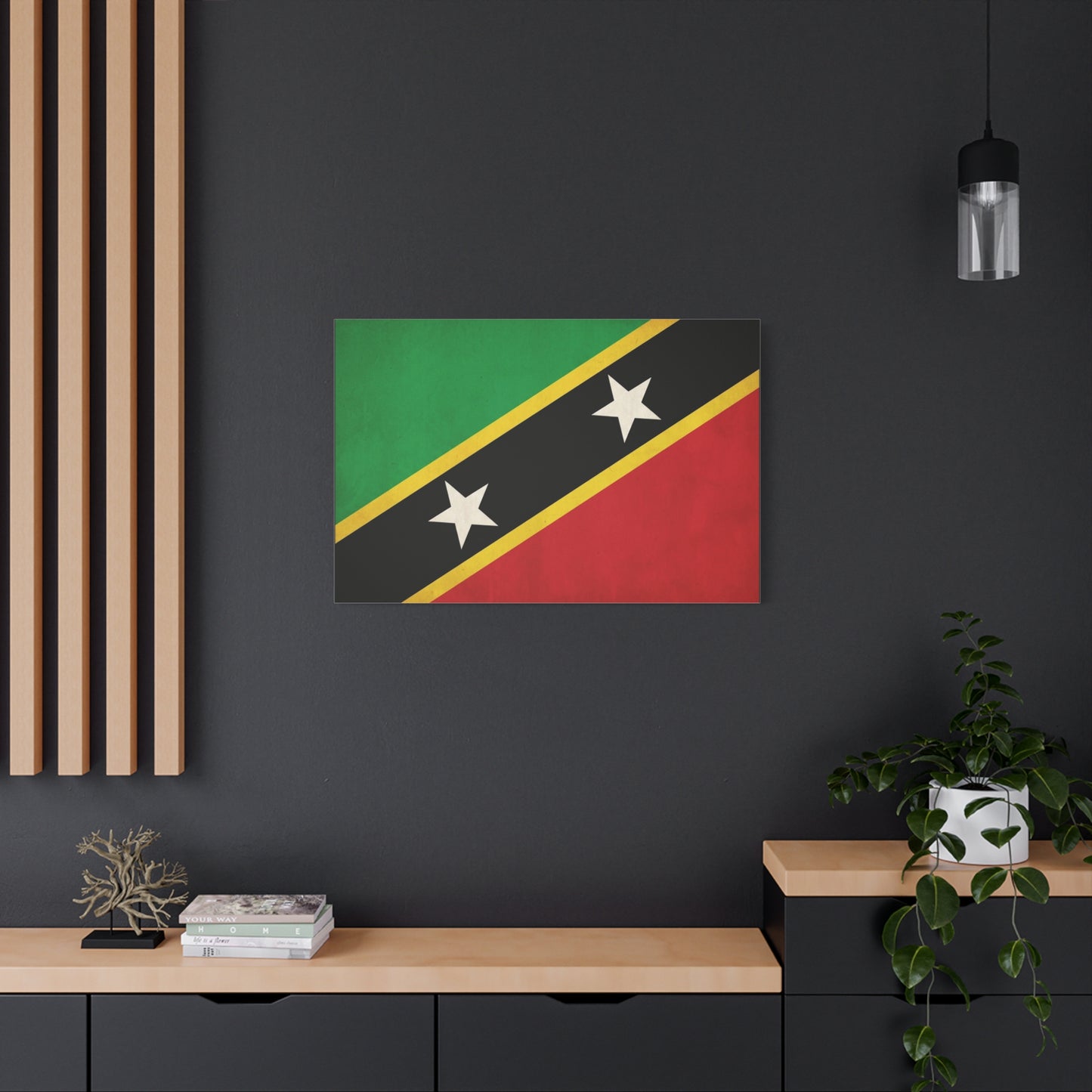 Saint Kitts And Nevis Flag Canvas Wall Art - Caribbean Pride Decor, Vintage National Banner Print - Bold Graphic Style, Living Room Wall Decor, Bedroom Home Decoration - Bedroom Home Decoration