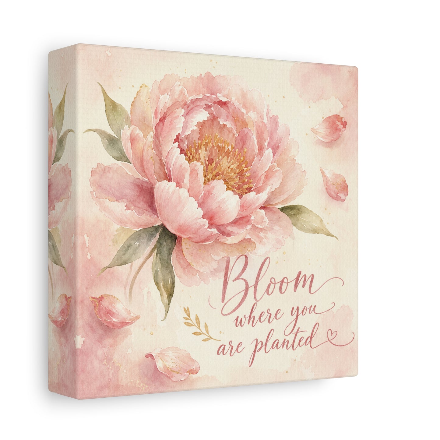"Bloom Where You Are Planted" Peony Canvas Wall Art - Pink Watercolor Floral Quote Print, Soft Botanical Decor, Bedroom Wall Hanging, Feminine Farmhouse Style - Bedroom Home Decoration - Ready to Hang