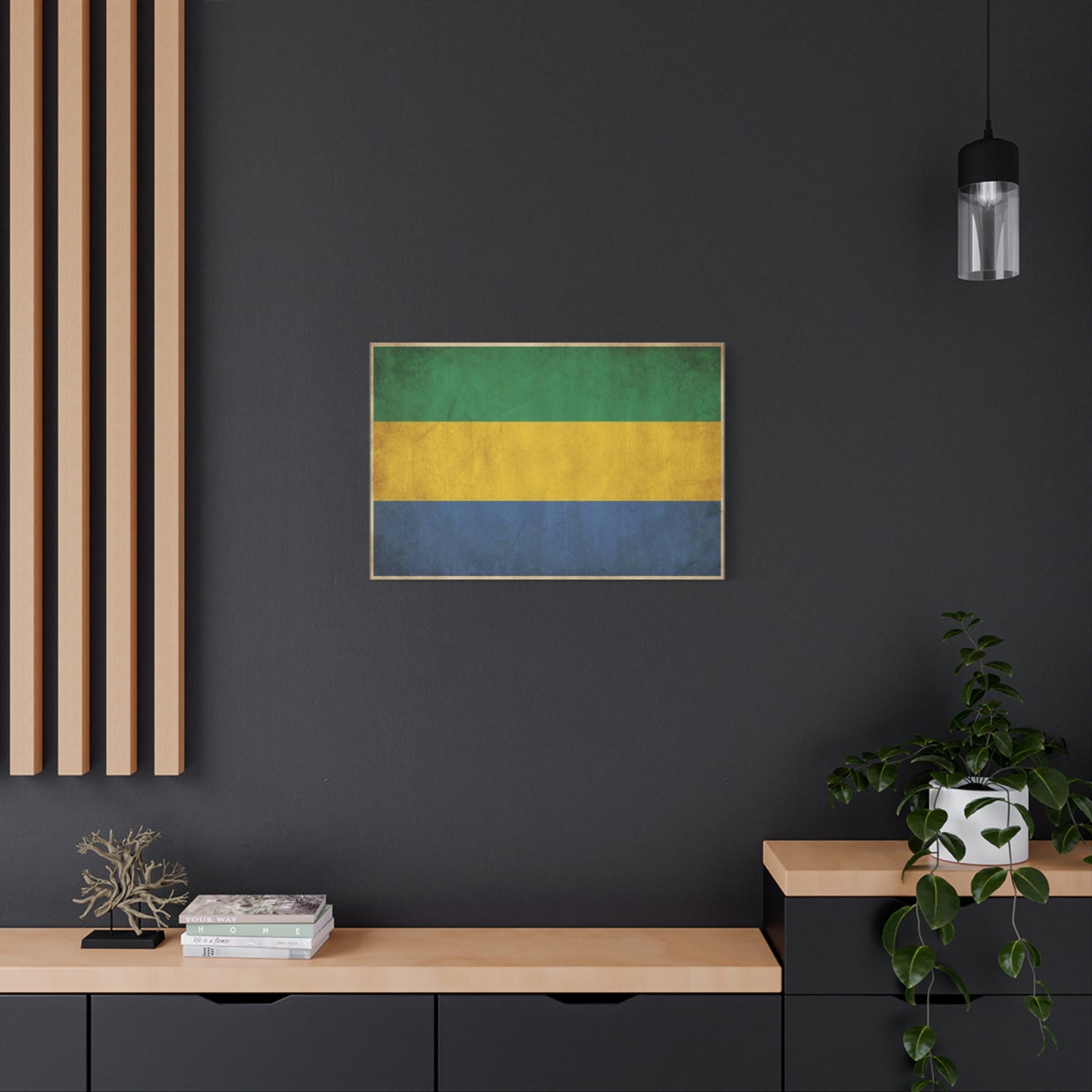 Gabon Flag Canvas Wall Art - Vintage Green Yellow Blue Country Print - Rustic Textured National Pride Decor - Living Room Wall Decor, Bedroom Home Decoration, Dorm Accent - Bedroom Home Decoration