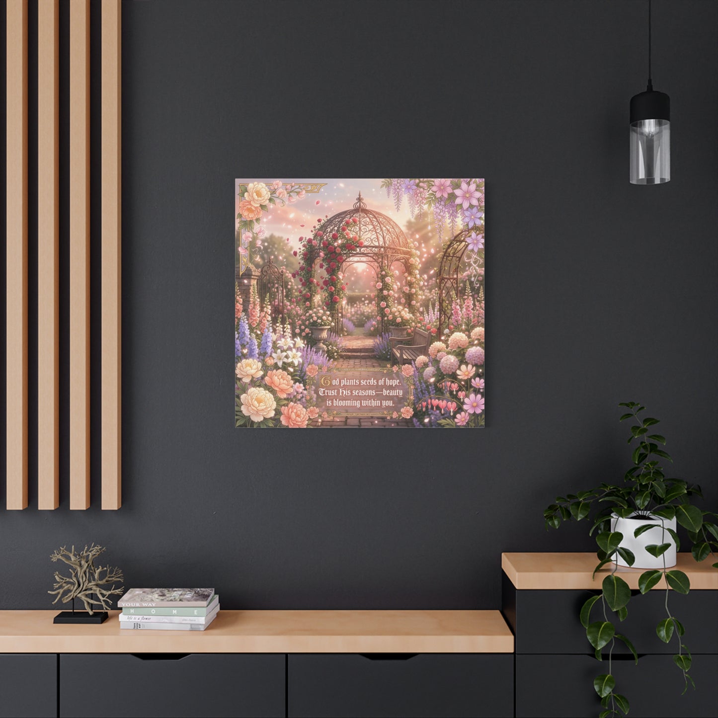 "God Plants Seeds Of Hope" Floral Garden Canvas Wall Art - Romantic Rose Gazebo Scripture Quote Print - Matte Botanical Cottagecore Decor - Bedroom Living Room Home Decoration - Living Room Wall Decor