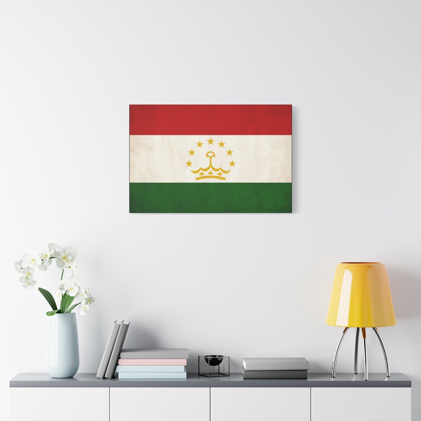 Tajikistan Flag Canvas Wall Art - Vintage Country Flag Print, Red White Green Banner With Crown And Stars - Patriotic Decor - Living Room Wall Decor, Bedroom Home Decoration - Bedroom Home Decoration