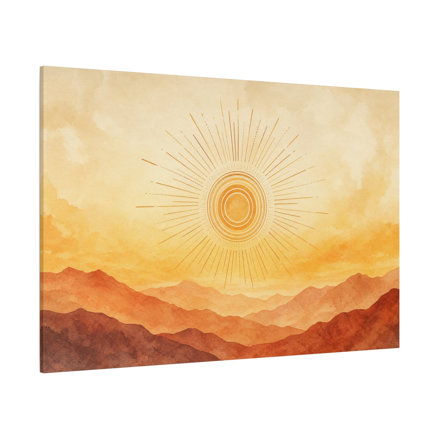 Sunburst Desert Mountain Canvas Wall Art - Golden Watercolor Landscape Print, Contemporary Southwest Style - Living Room Wall Decor, Bedroom Home Decoration, Meditation Space Accent - Ready to Hang