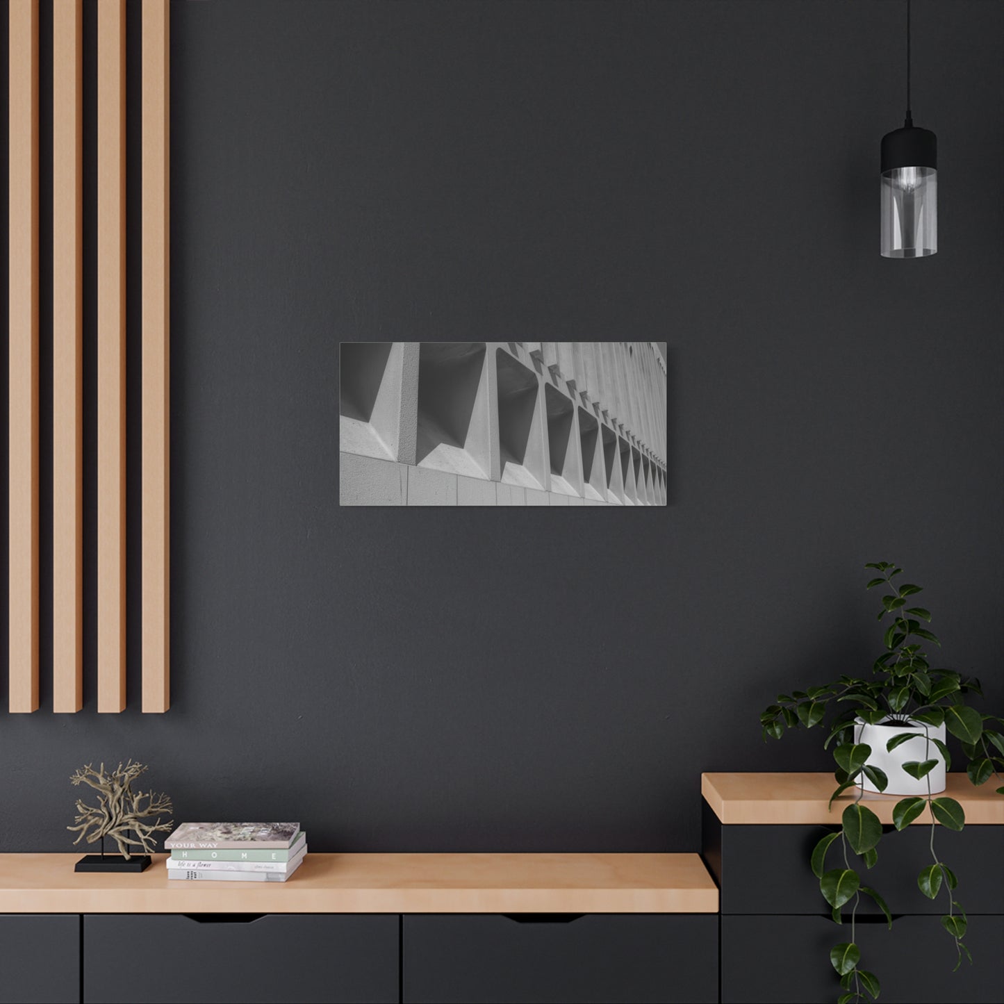 Black And White Modern Architecture Canvas Wall Art - Geometric Building Facade Art Print, Minimalist Urban Concrete Lines - Contemporary Office Wall Art, Living Room Decor - Bedroom Home Decoration