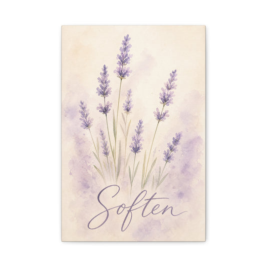 "Soften" Lavender Watercolor Canvas Wall Art - Botanical Floral Purple Wall Decor - Soft Pastel Home Decoration - Bedroom Bathroom Accent - Bedroom Home Decoration - Modern Farmhouse Style