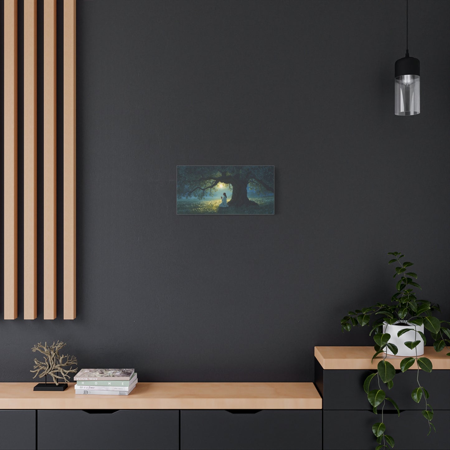 Jesus Praying In Gethsemane Canvas Wall Art - Moonlit Olive Tree Scene, Christian Wall Decor - Matte Cotton Print - Traditional Religious Style For Living Room Bedroom Office - Bedroom Home Decoration